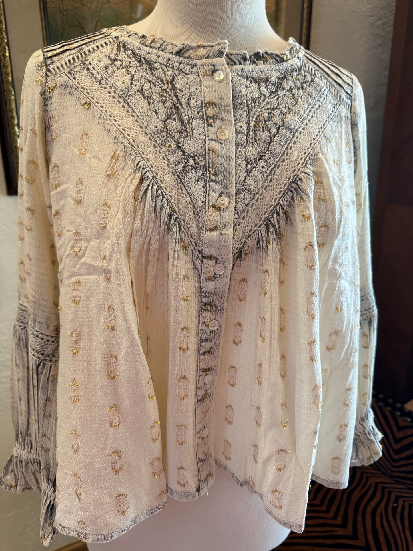 POL Natural Ruffle Lace Top