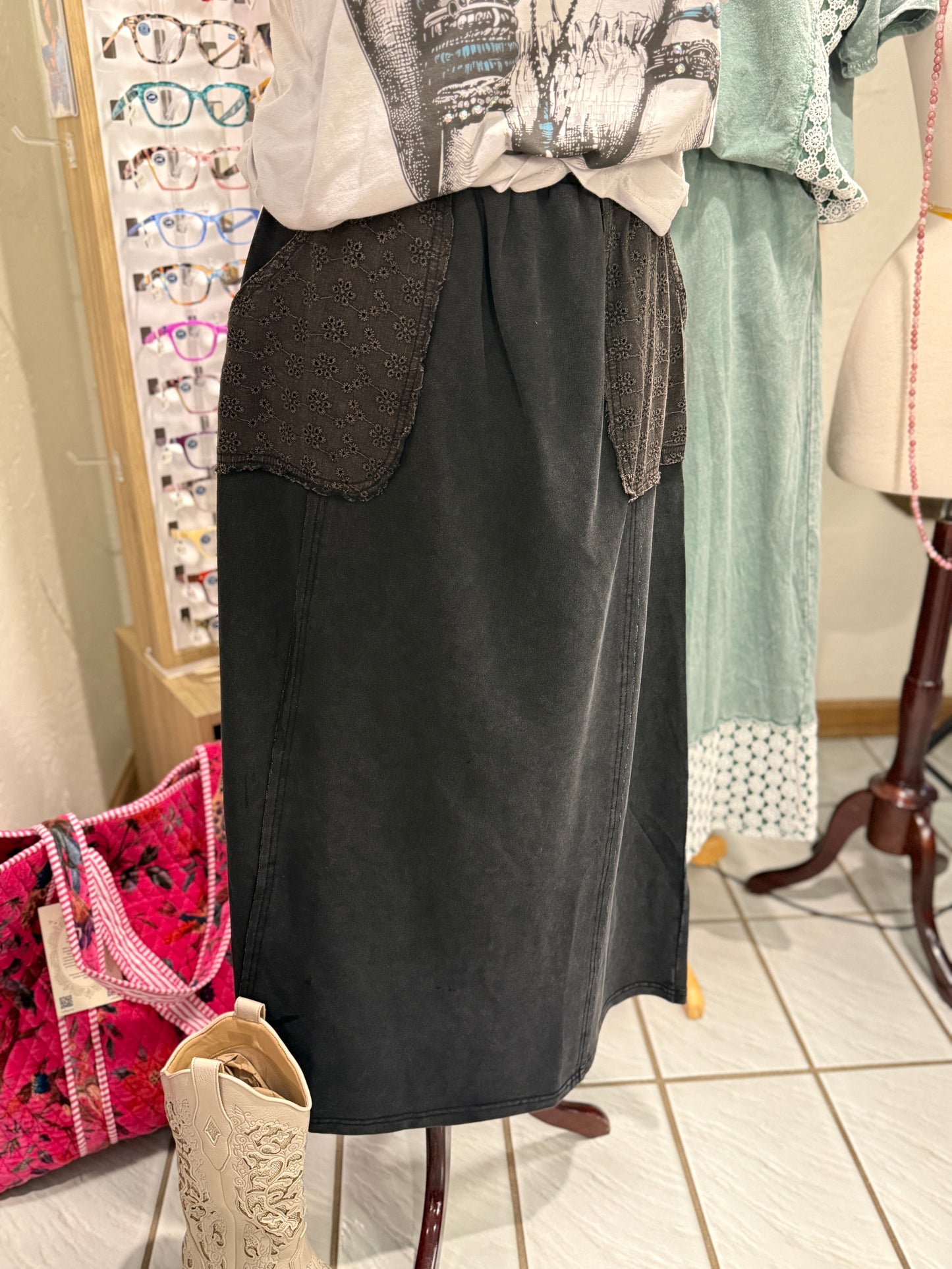 UMGEE Black French Terry Eyelet Skirt