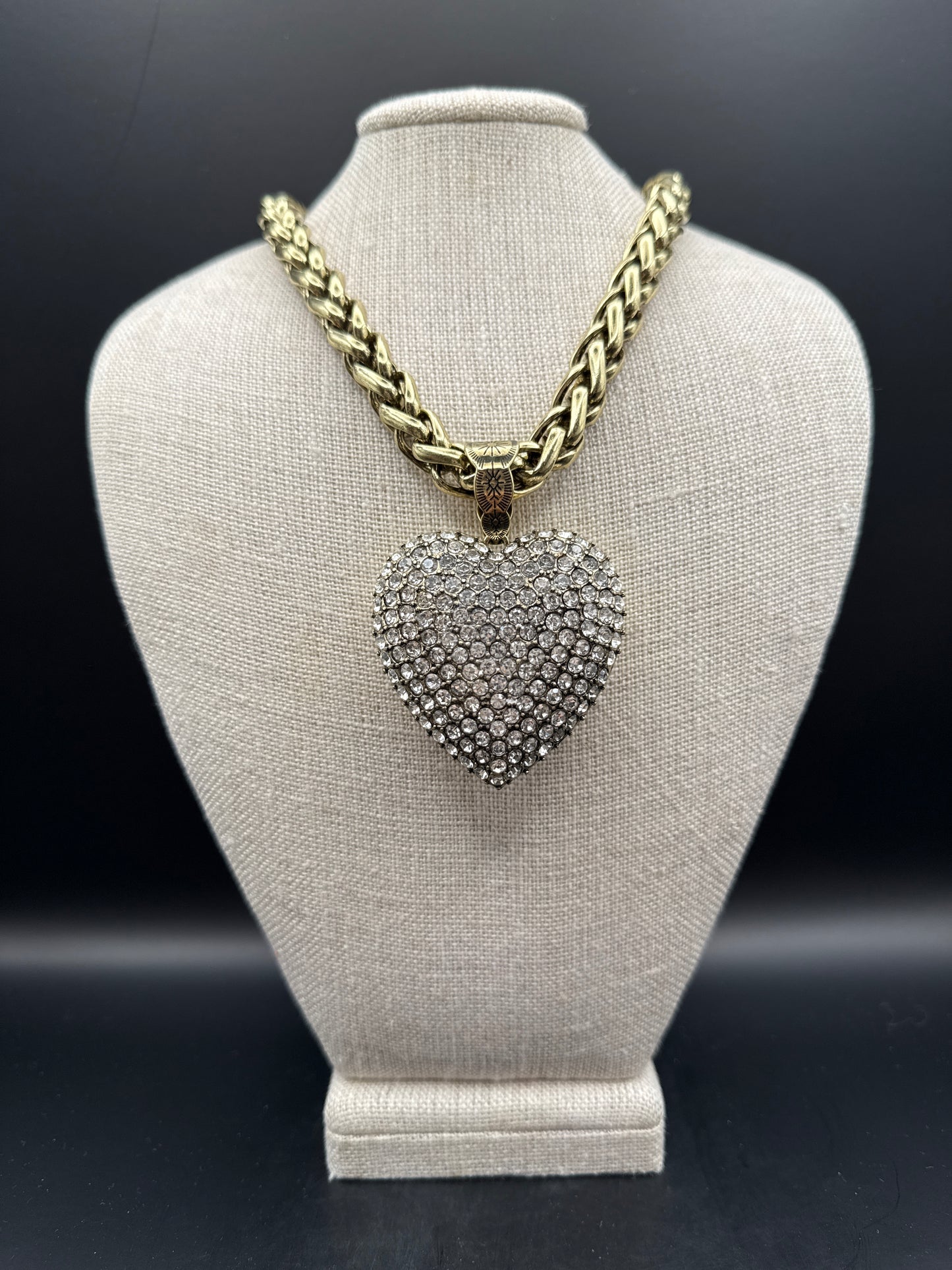 ALICE Large Crystal Heart on Matte Gold Chain Necklace