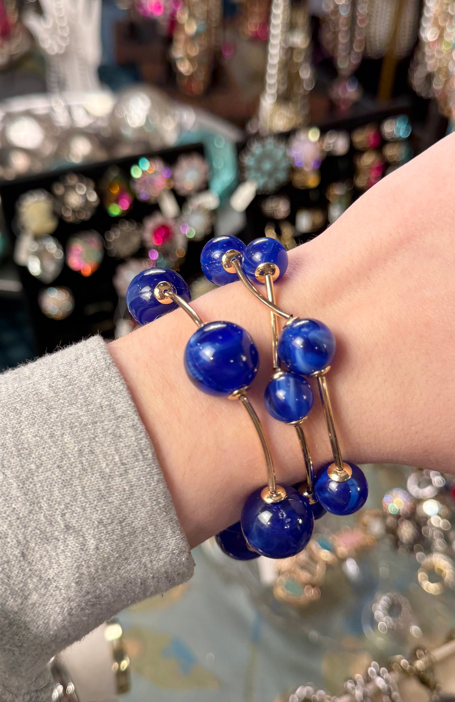 Blue and Gold Set of 3 Bracelets