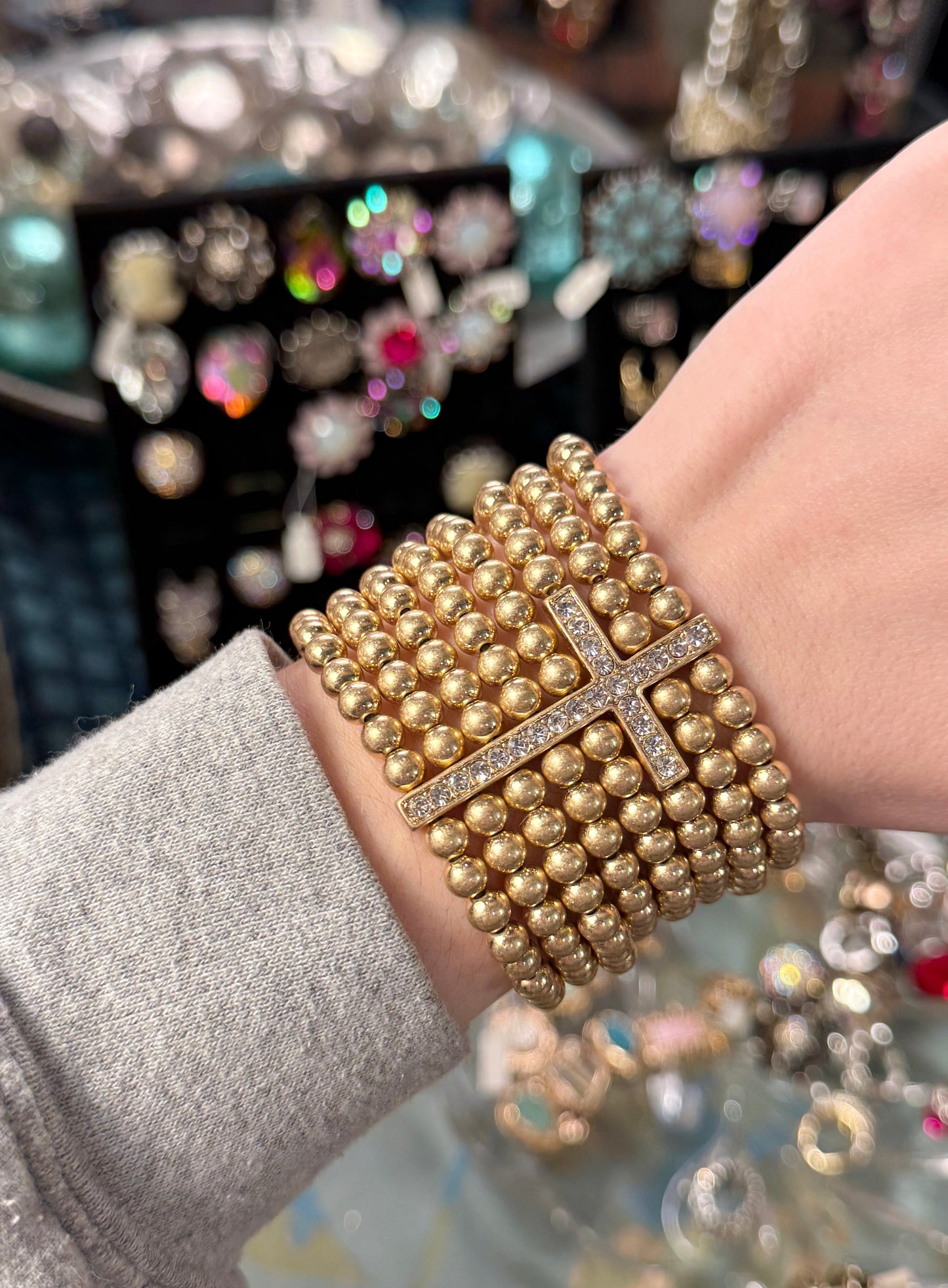 Gold Multi Strand Cross Bracelet