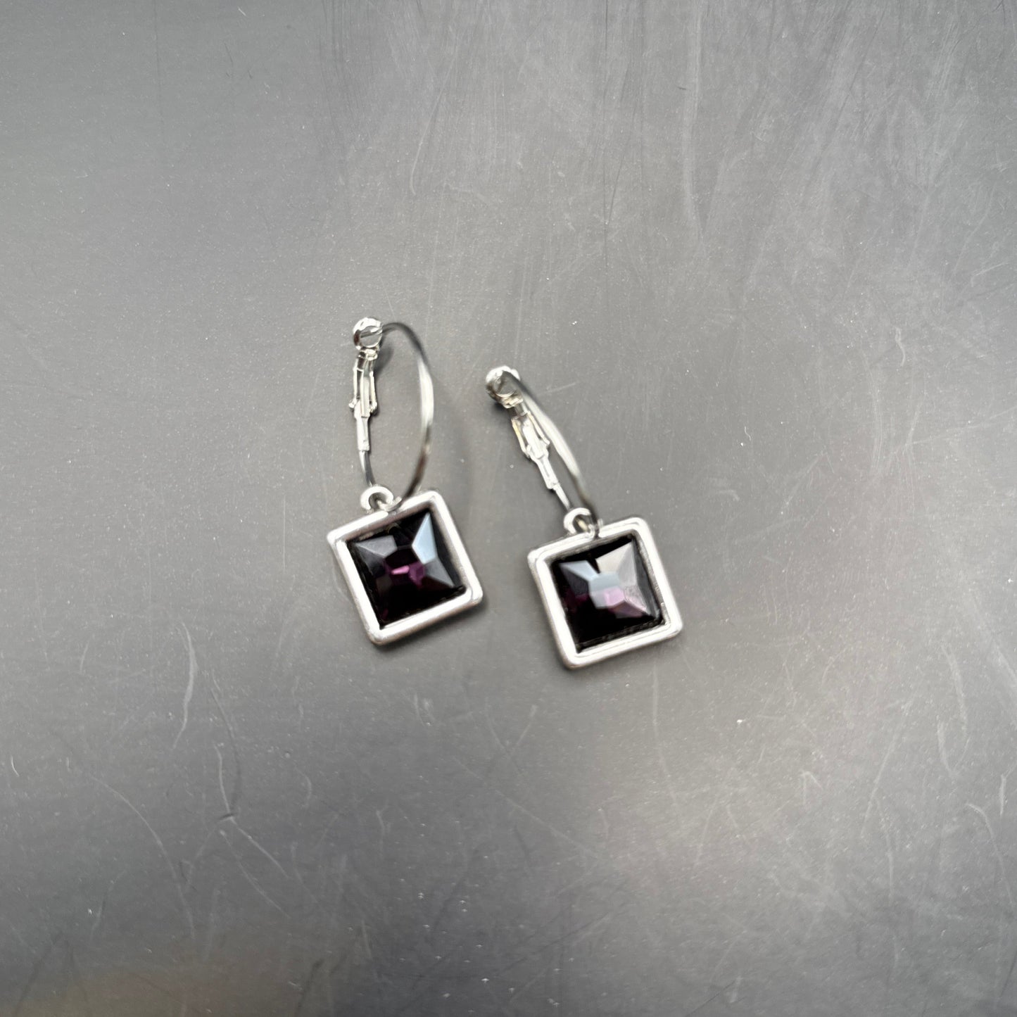 Square Black Amethyst Crystal Earrings