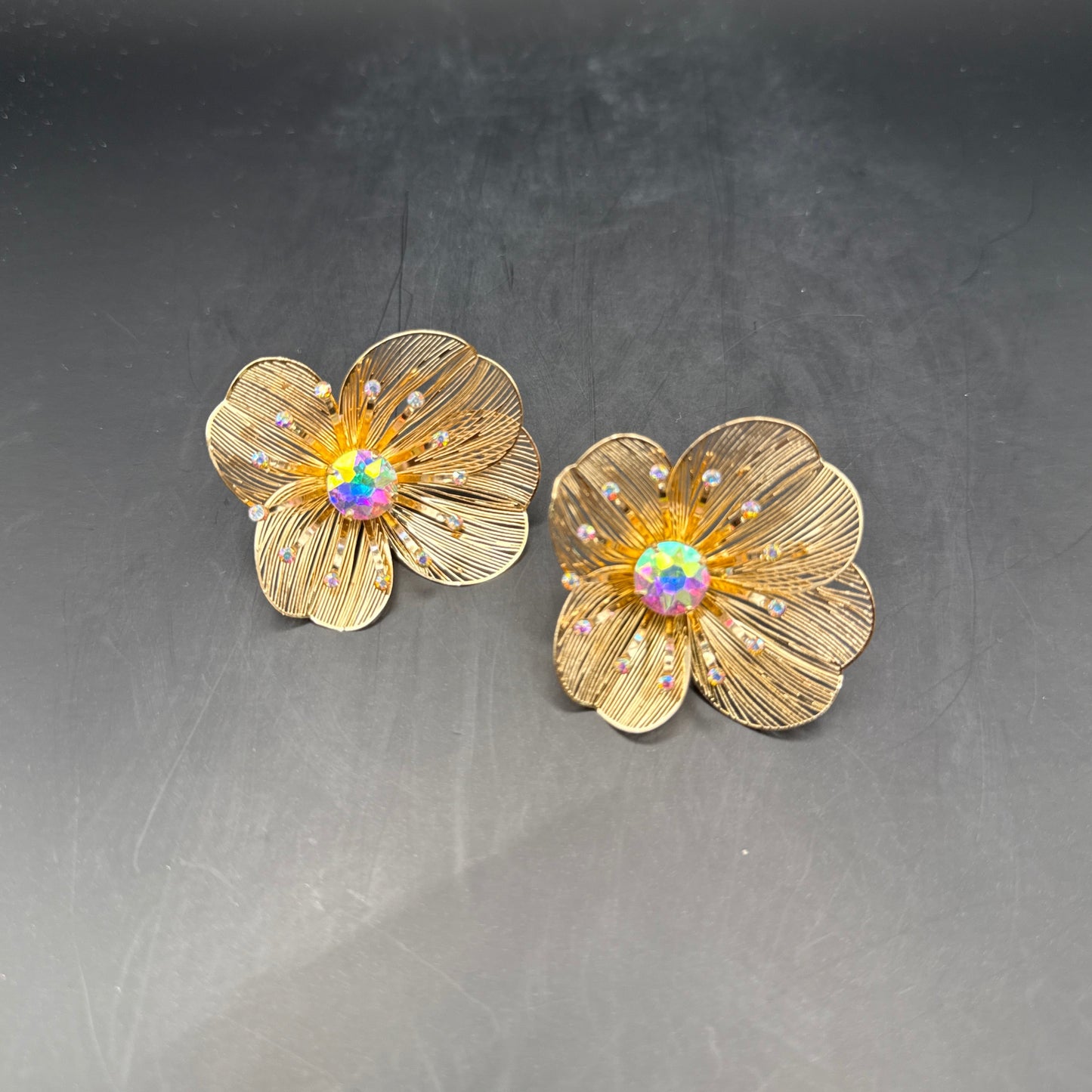 ALICE Large Gold Flower Earrings with AB Stones