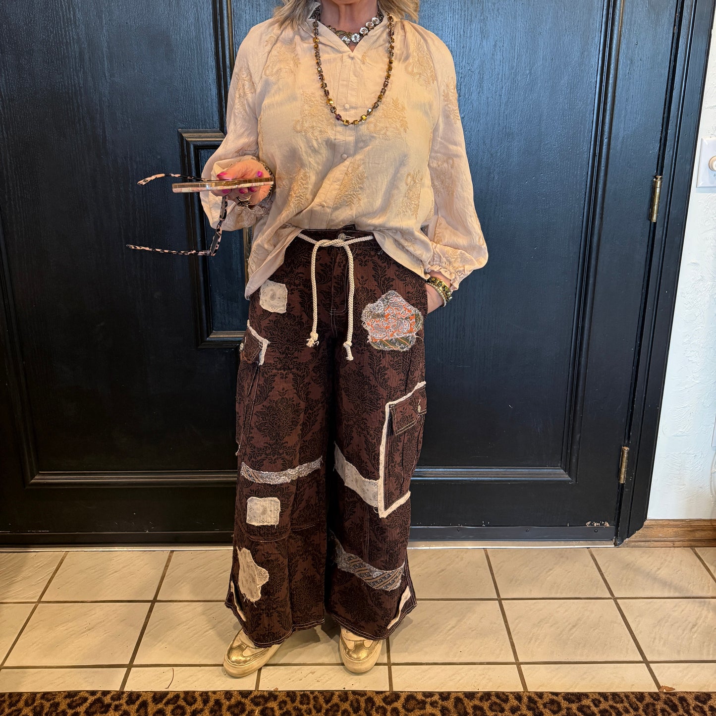 POL Floral Printed Patchwork Pants with Drawstring