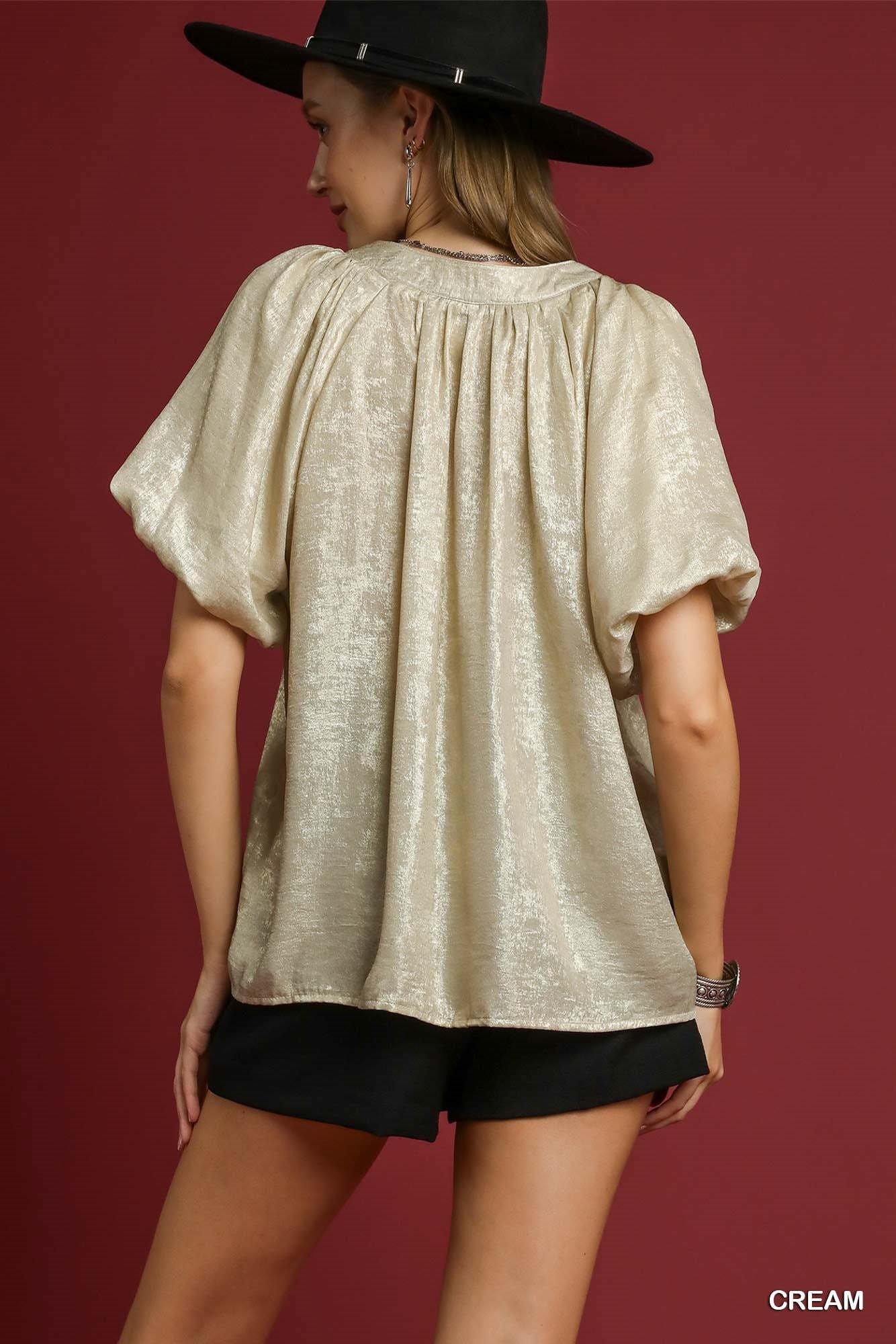UMGEE Metallic Puff Sleeve Blouse Cream