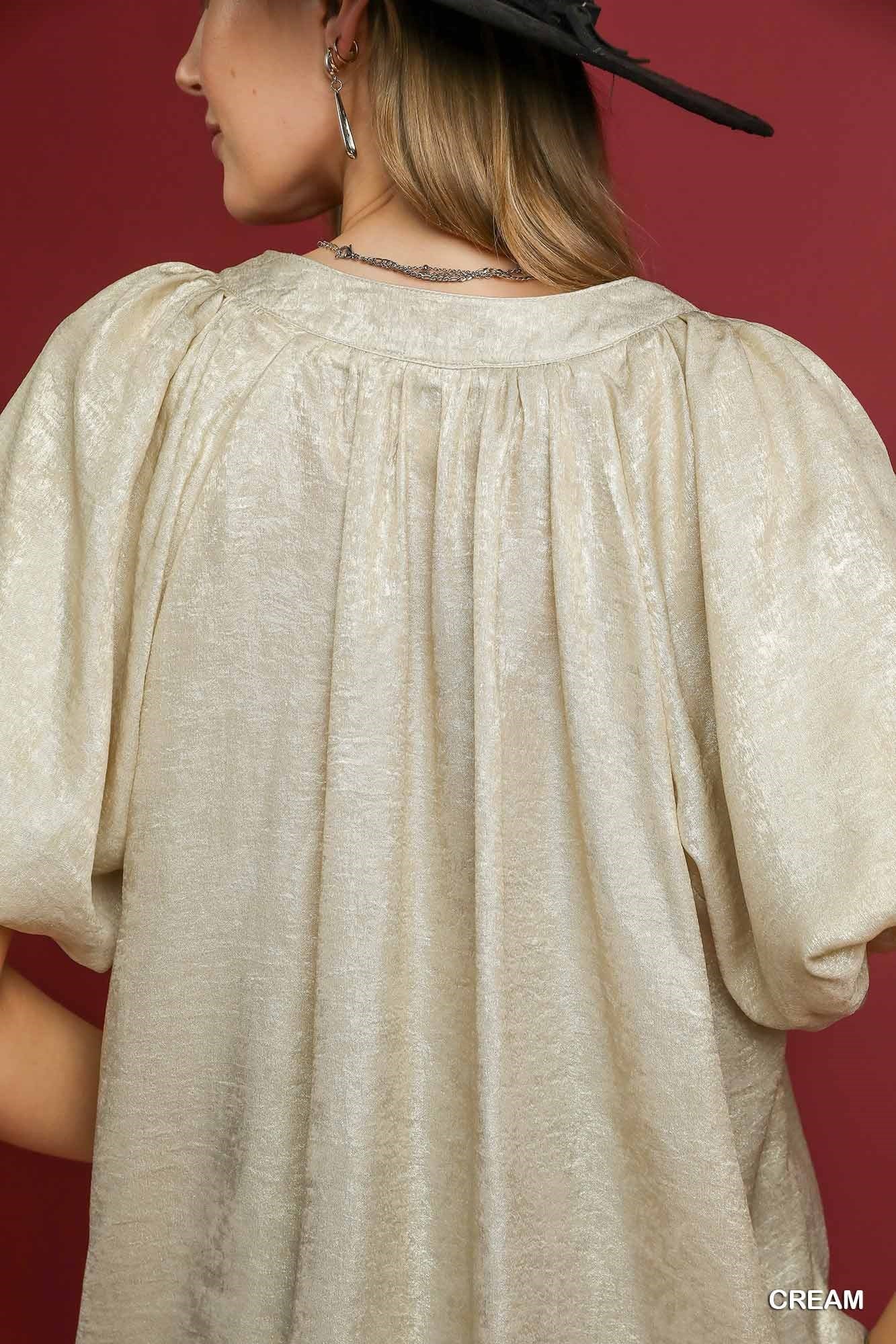 UMGEE Metallic Puff Sleeve Blouse Cream