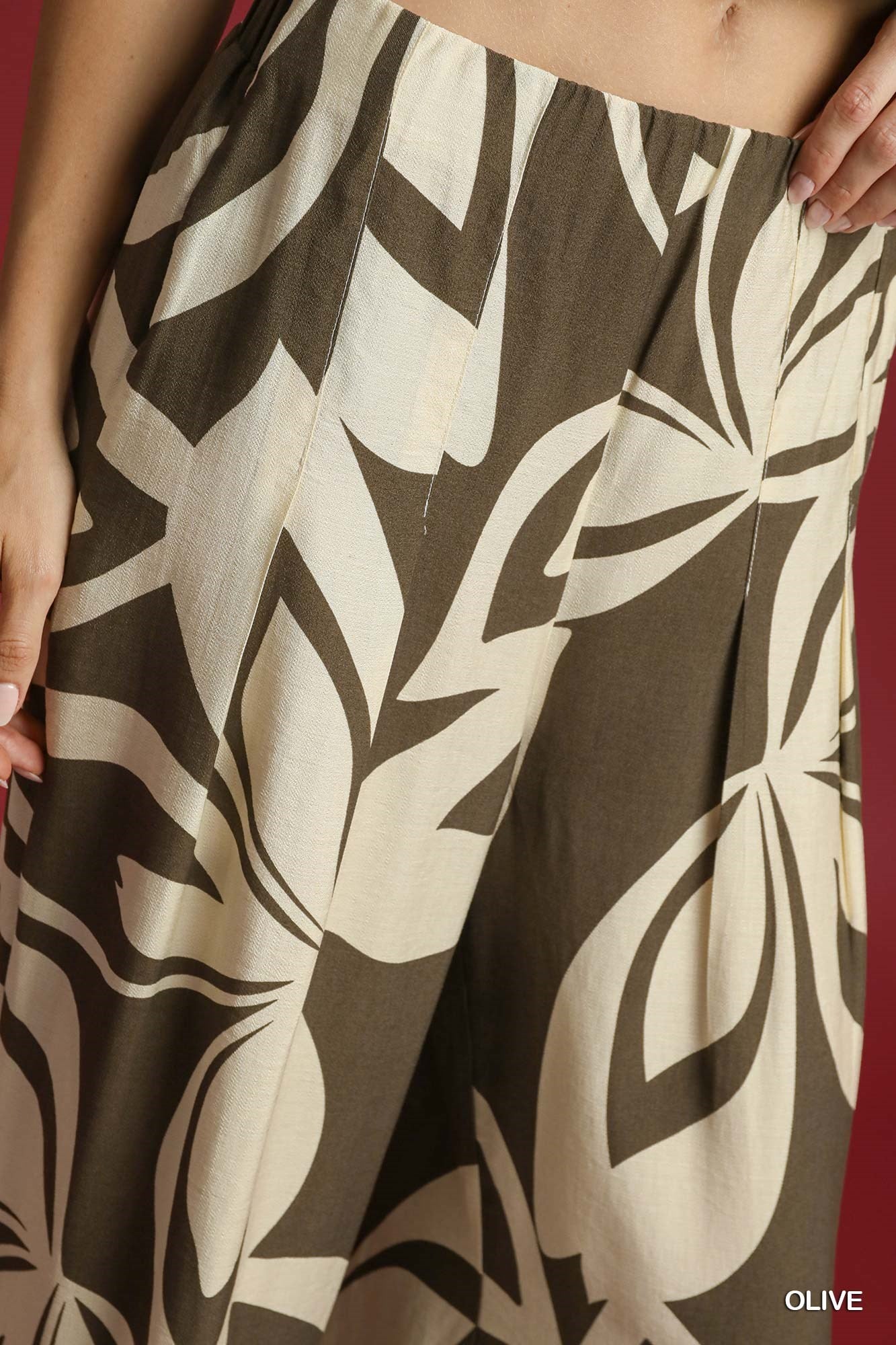 UMGEE Abstract Floral Wide Leg Pants Olive
