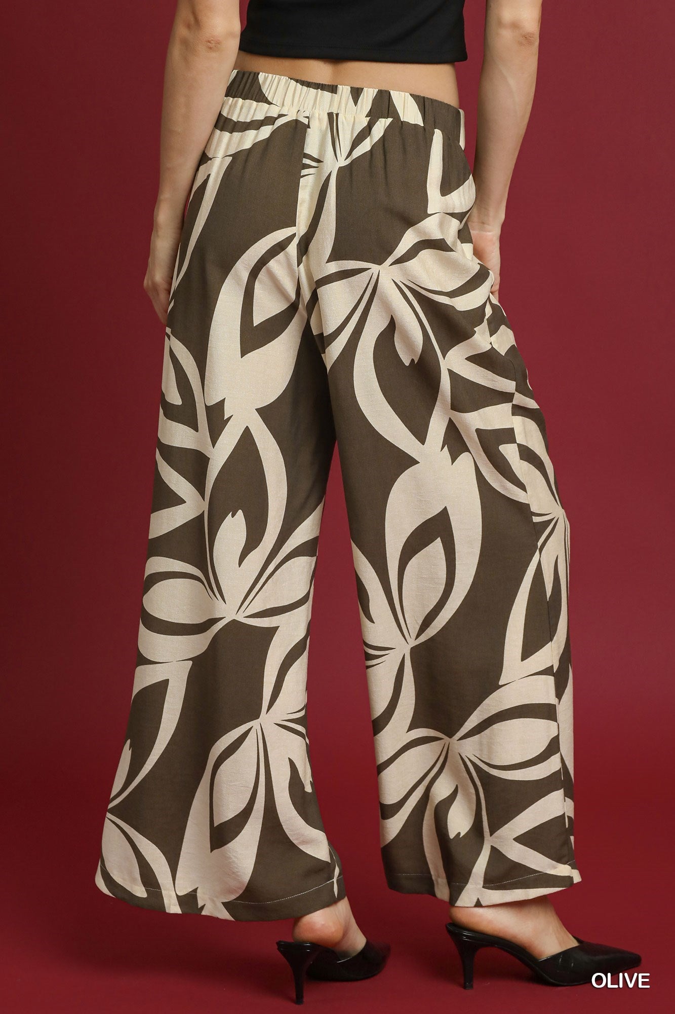UMGEE Abstract Floral Wide Leg Pants Olive