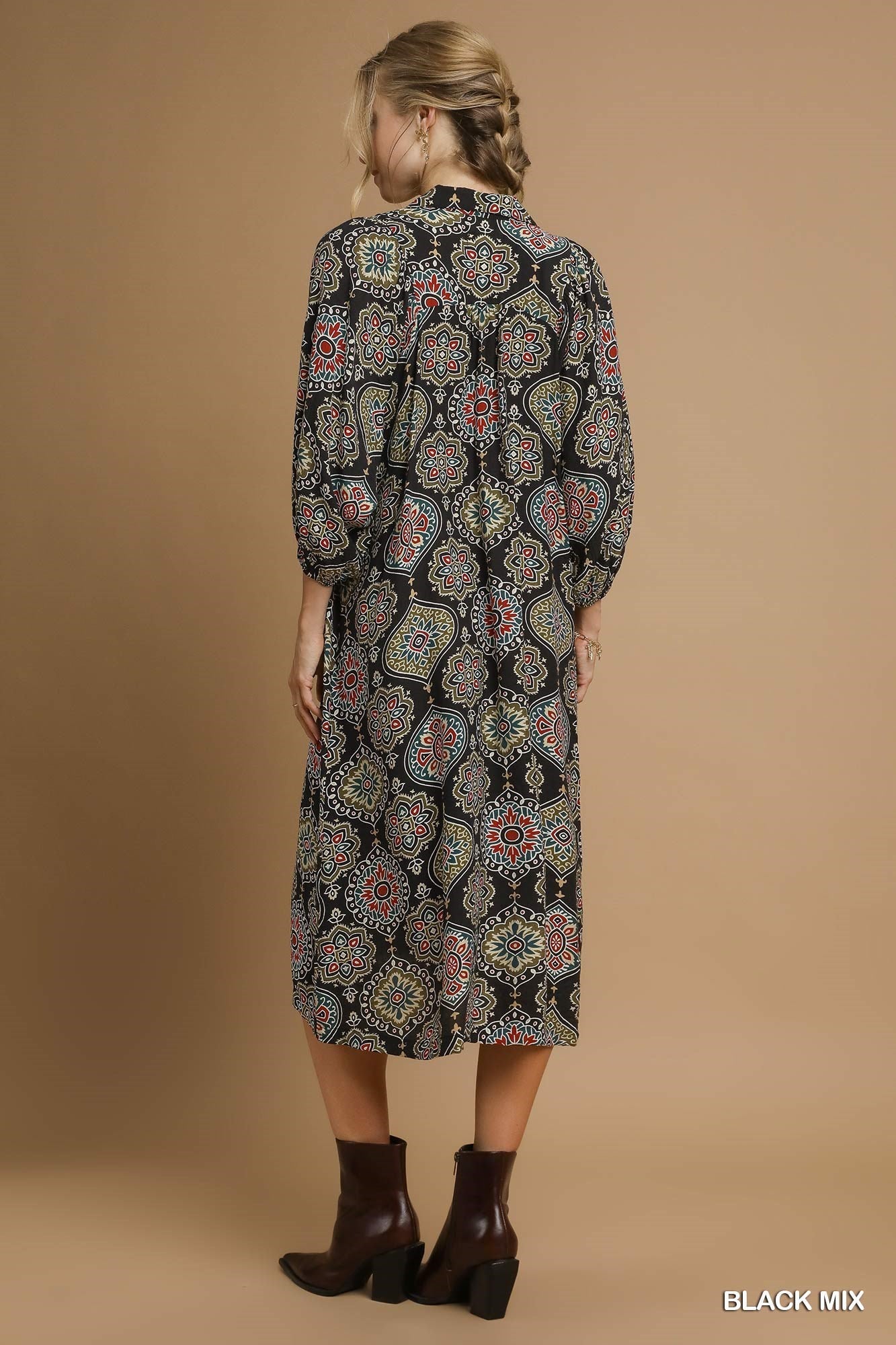 UMGEE Boho Medallion Print Midi Dress Black Mix