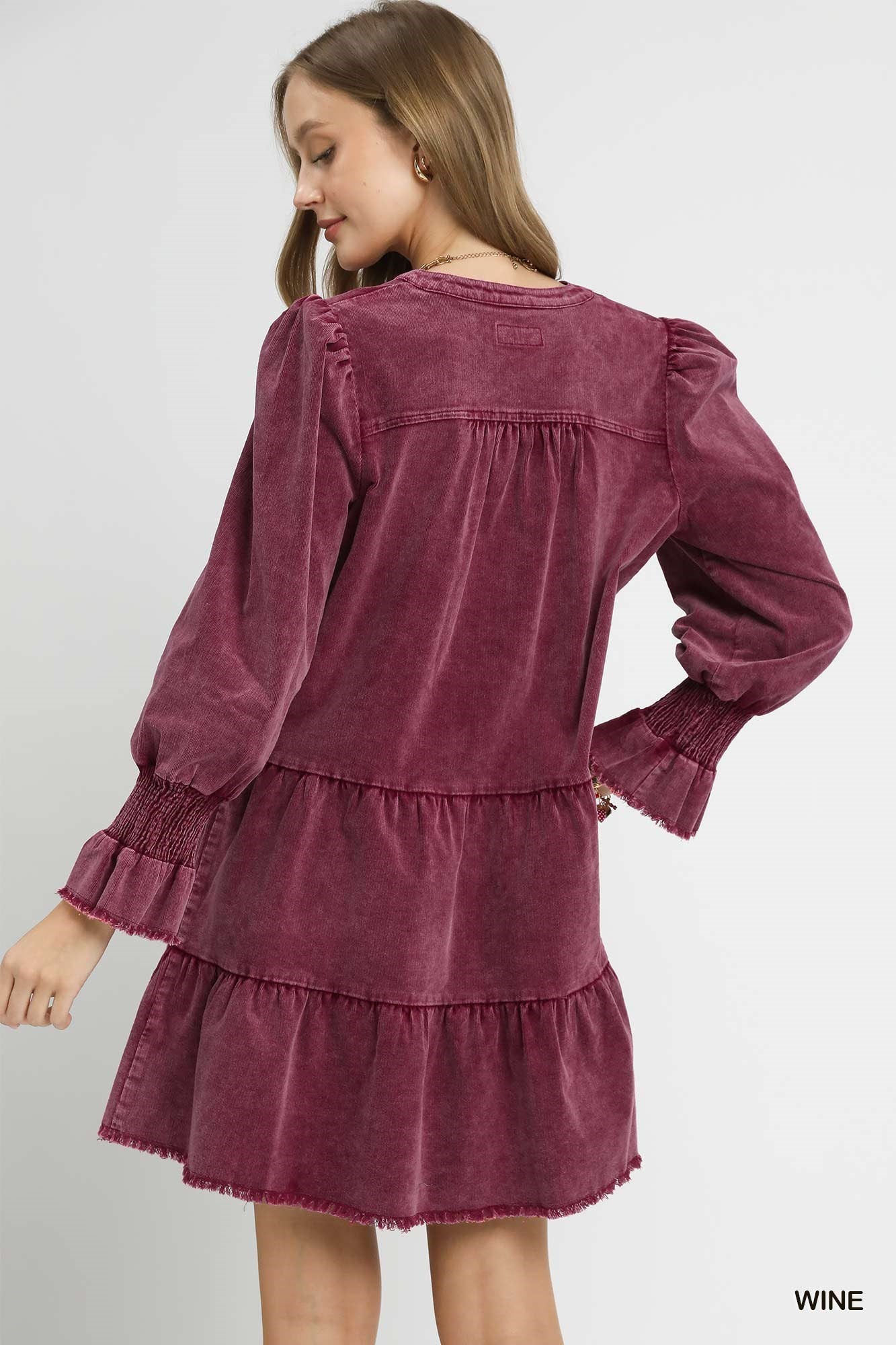 UMGEE Stone Washed V-Neck Dress Wine