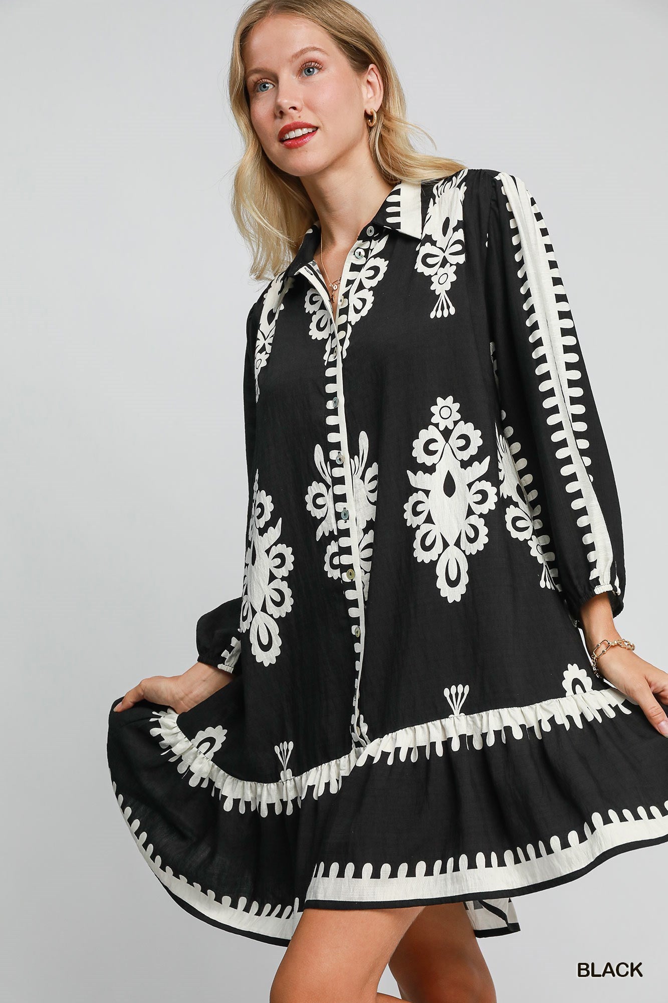 UMGEE Two Tone Abstract Print Mini Dress Black