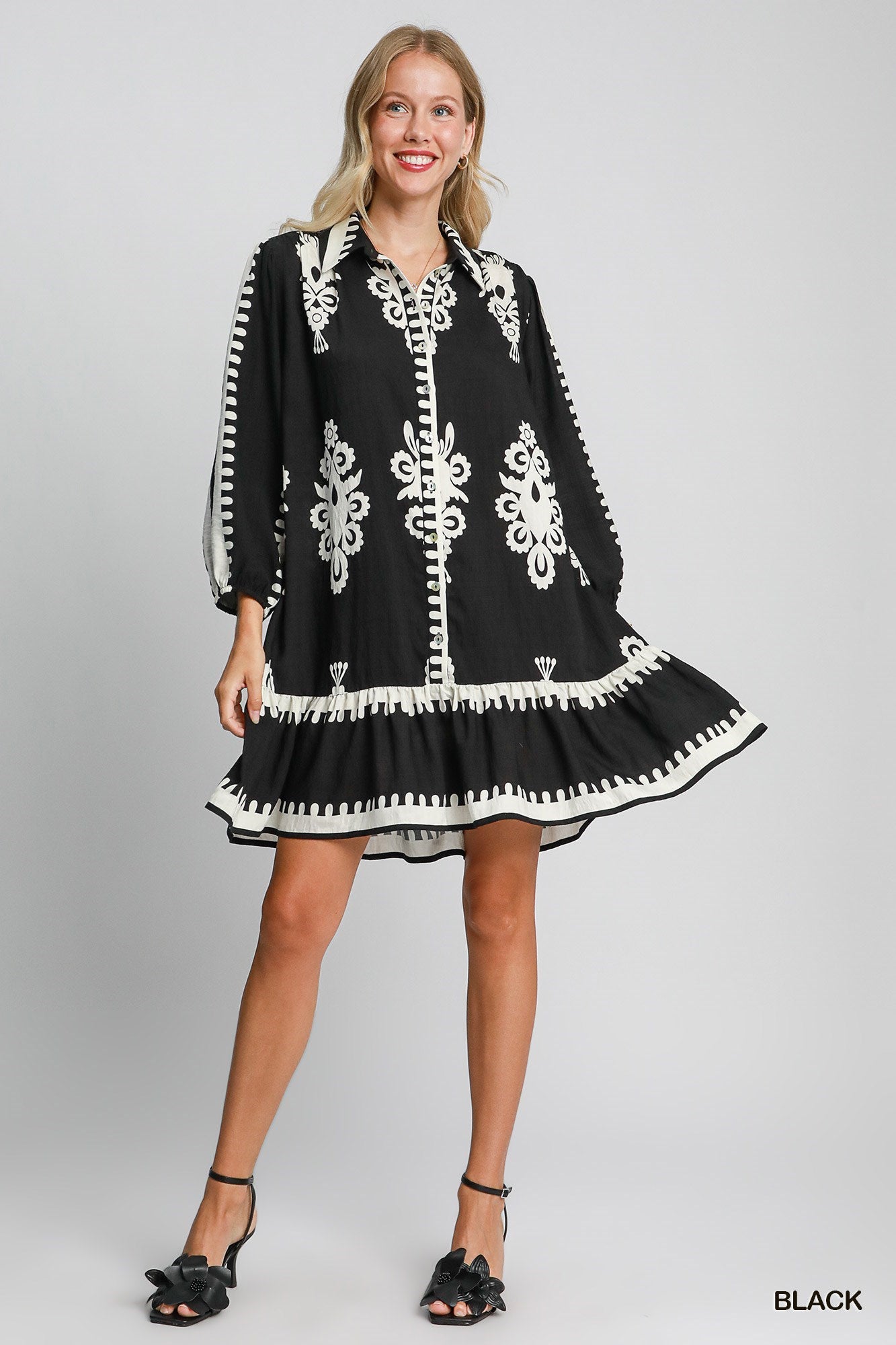 UMGEE Two Tone Abstract Print Mini Dress Black