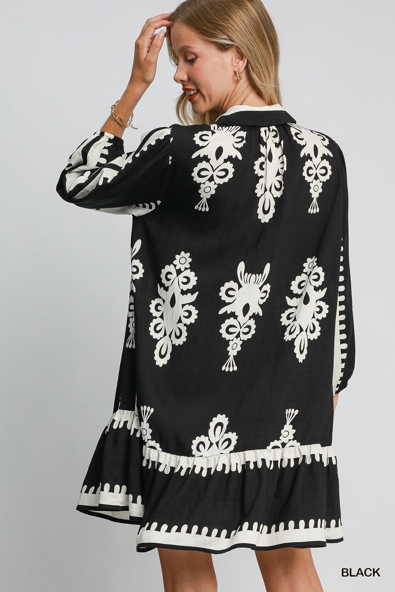 UMGEE Two Tone Abstract Print Mini Dress Black
