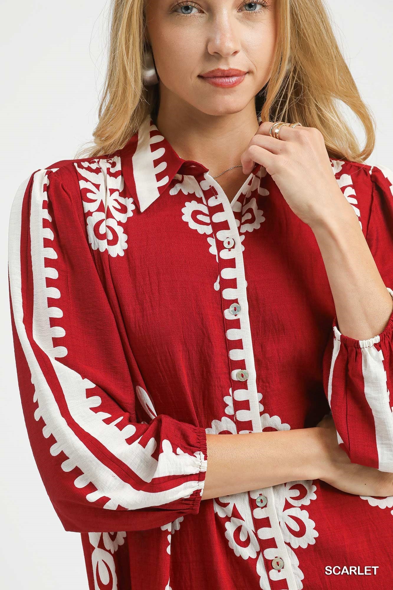 UMGEE Two Tone Abstract Print Mini Dress Scarlet