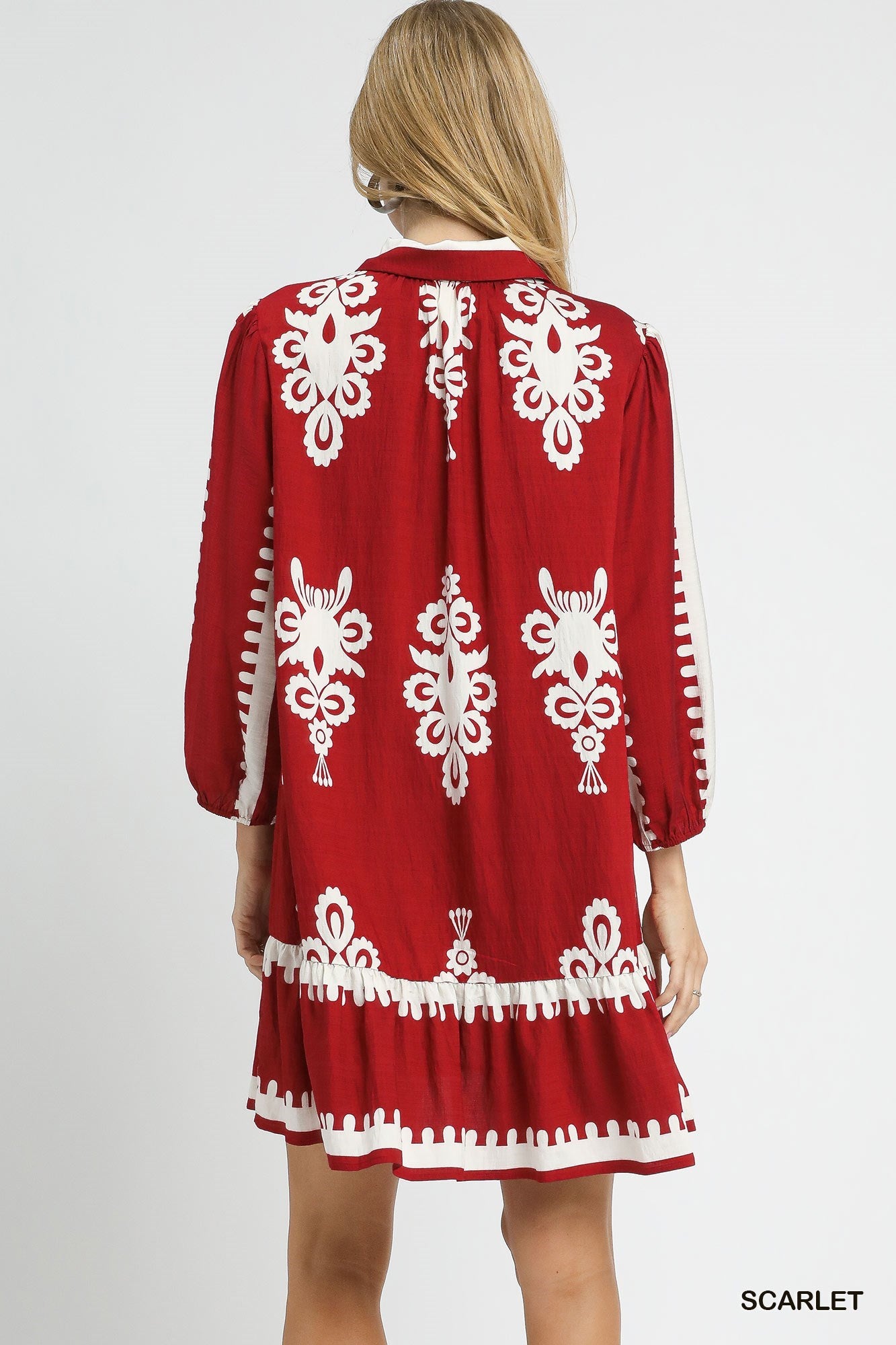 UMGEE Two Tone Abstract Print Mini Dress Scarlet