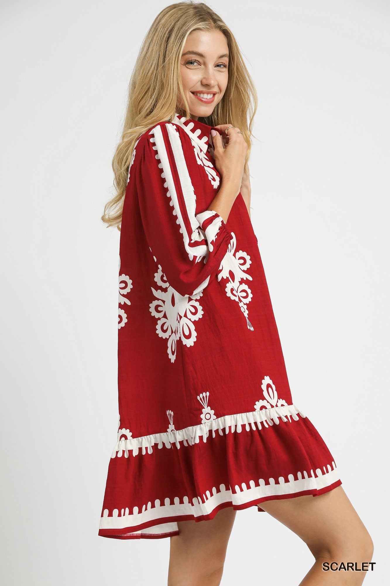 UMGEE Two Tone Abstract Print Mini Dress Scarlet