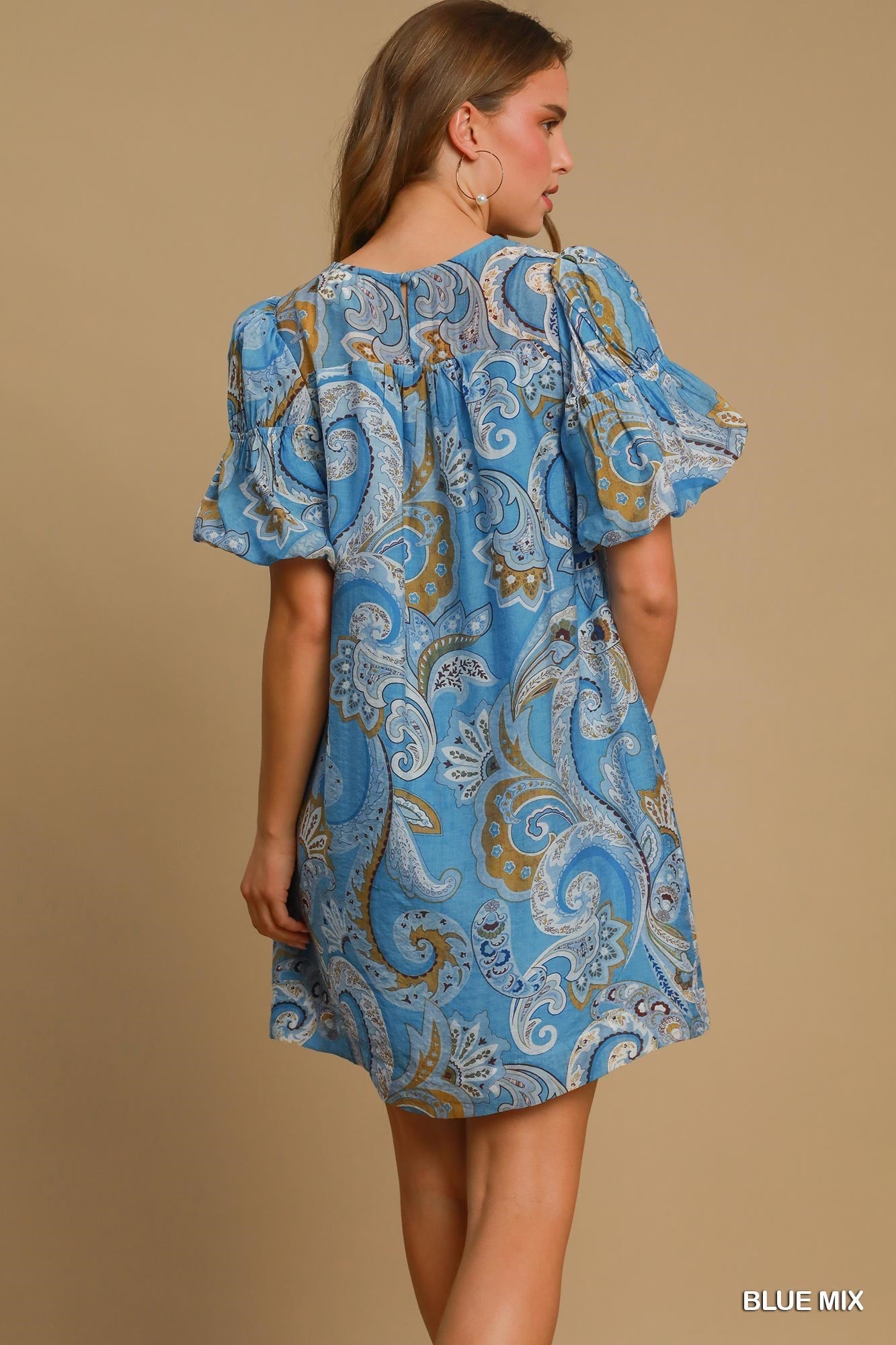 UMGEE Paisley Print Babydoll Dress Blue