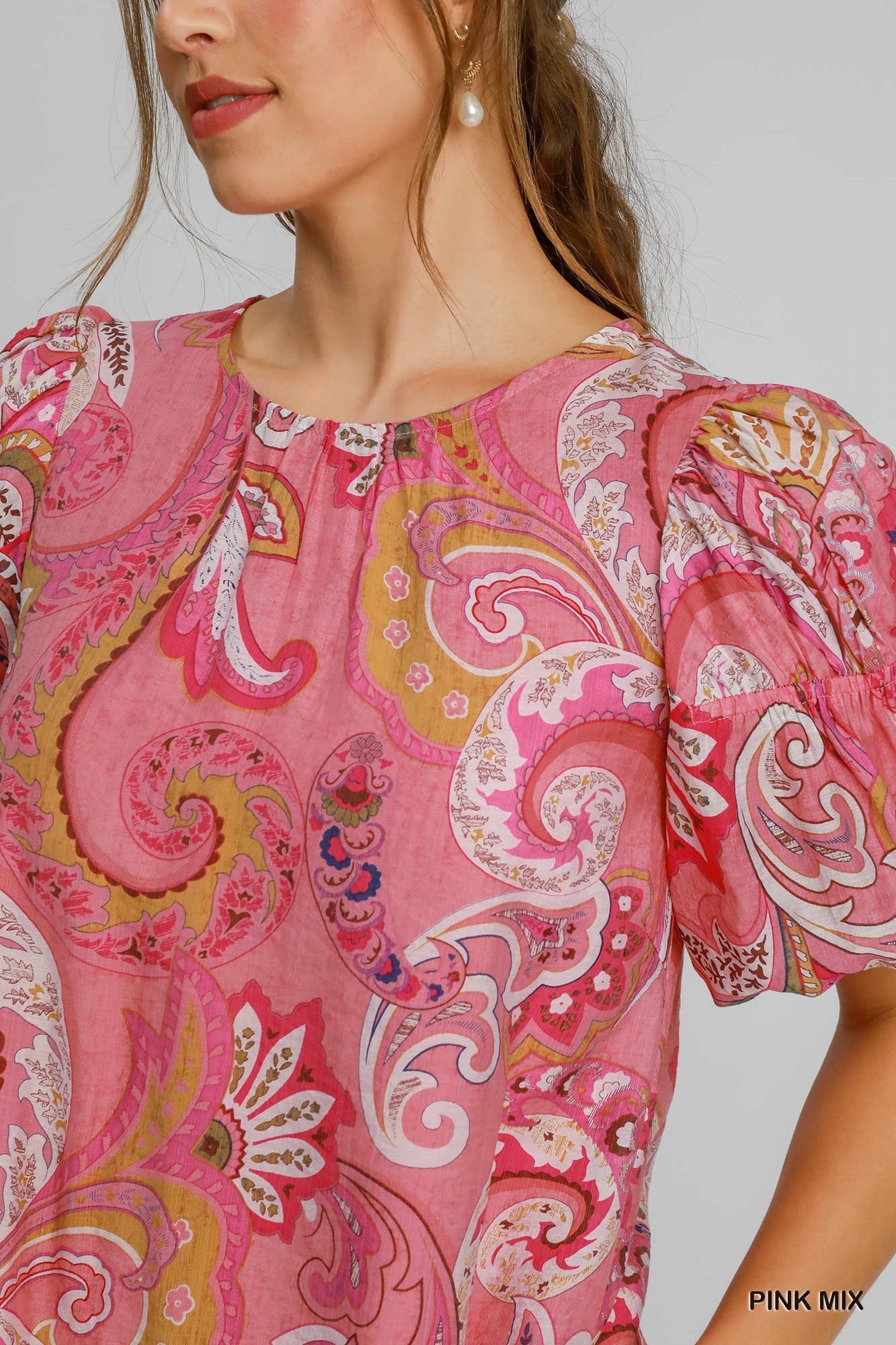 UMGEE Paisley Print Babydoll Dress Pink