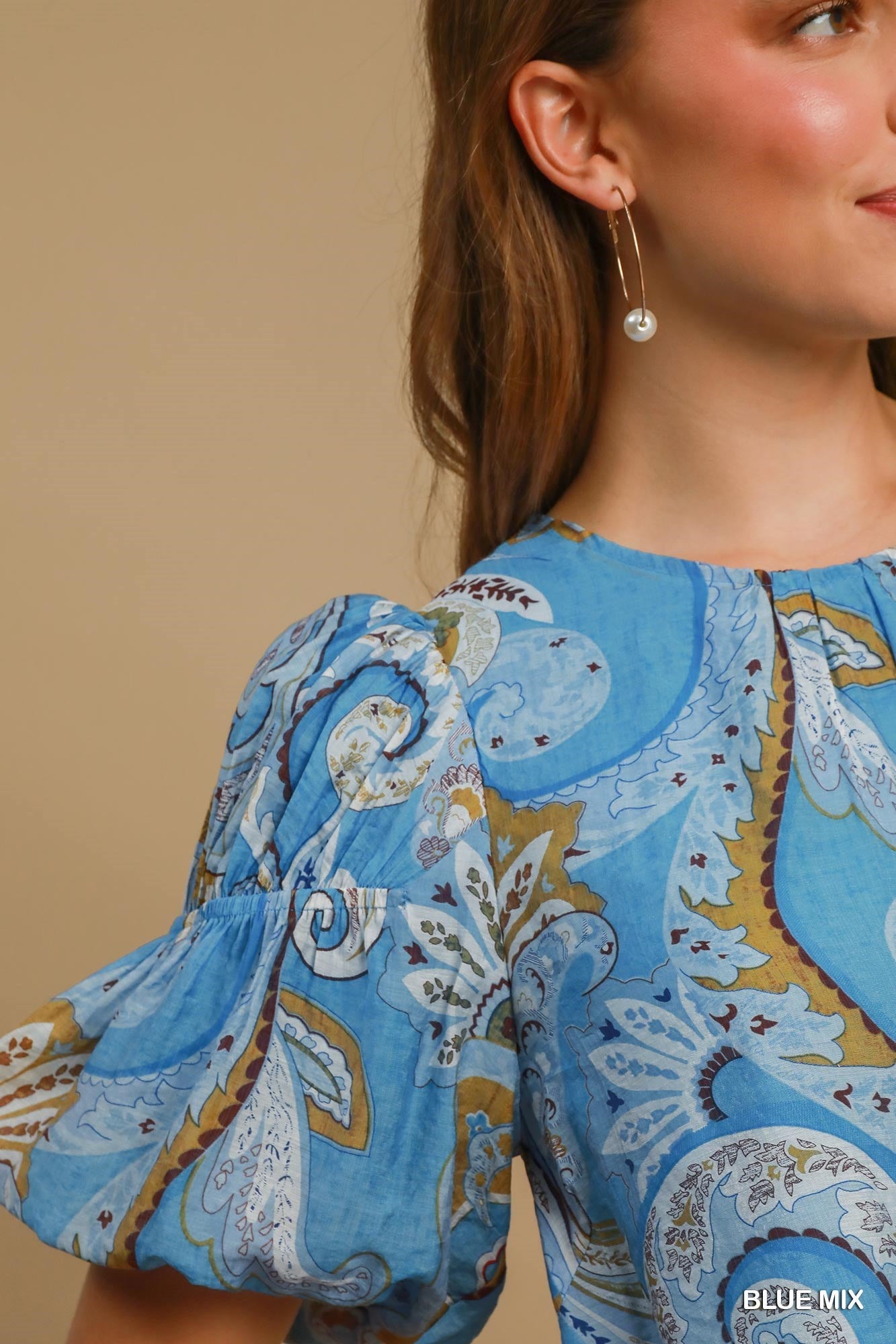 UMGEE Paisley Print Babydoll Dress Blue