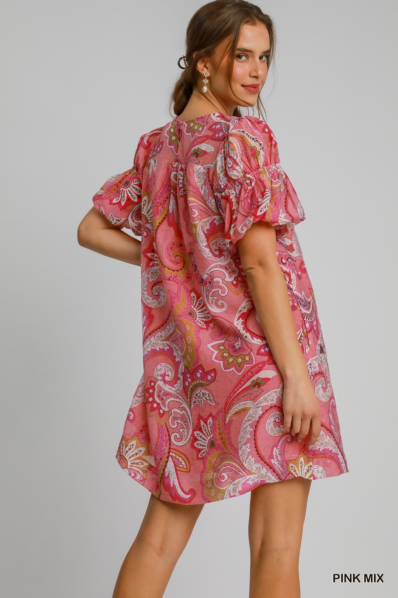 UMGEE Paisley Print Babydoll Dress Pink