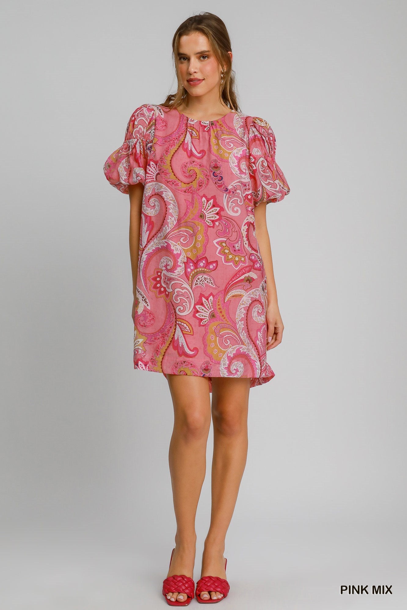 UMGEE Paisley Print Babydoll Dress Pink
