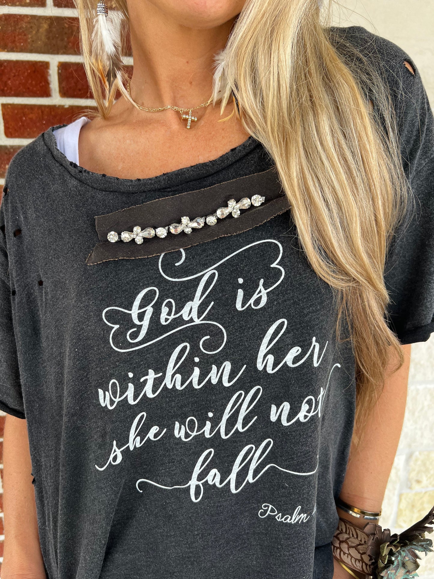 A Rare Bird "God is within Her" Distressed Shirt