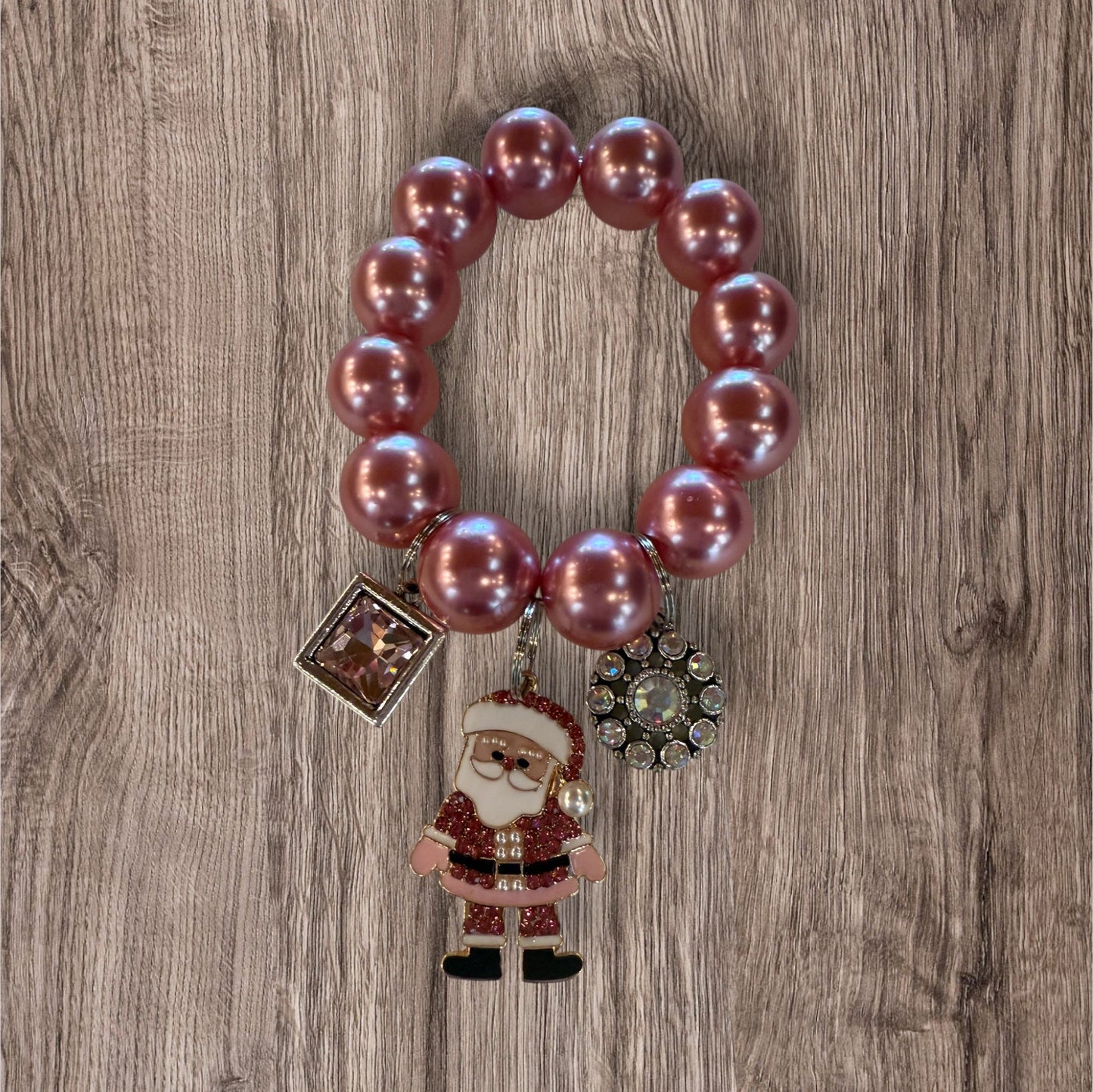 Santa Pink Christmas Charm Bracelet