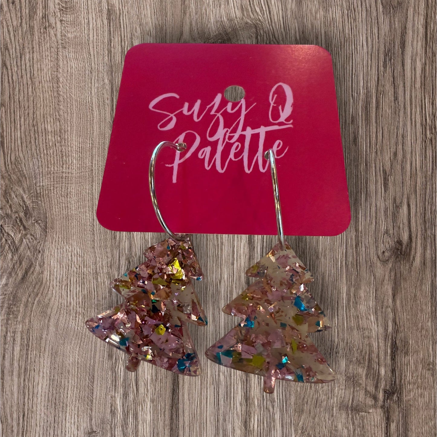 Pink Christmas Tree Earrings