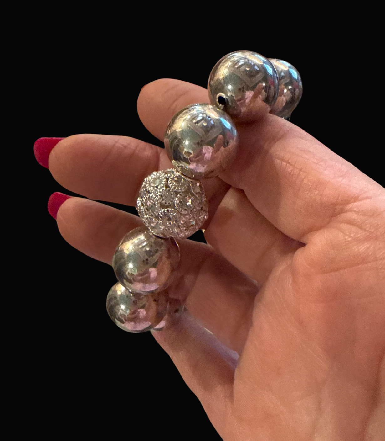 ALICE Large Silver Bead Bracelet with Crystal Bead