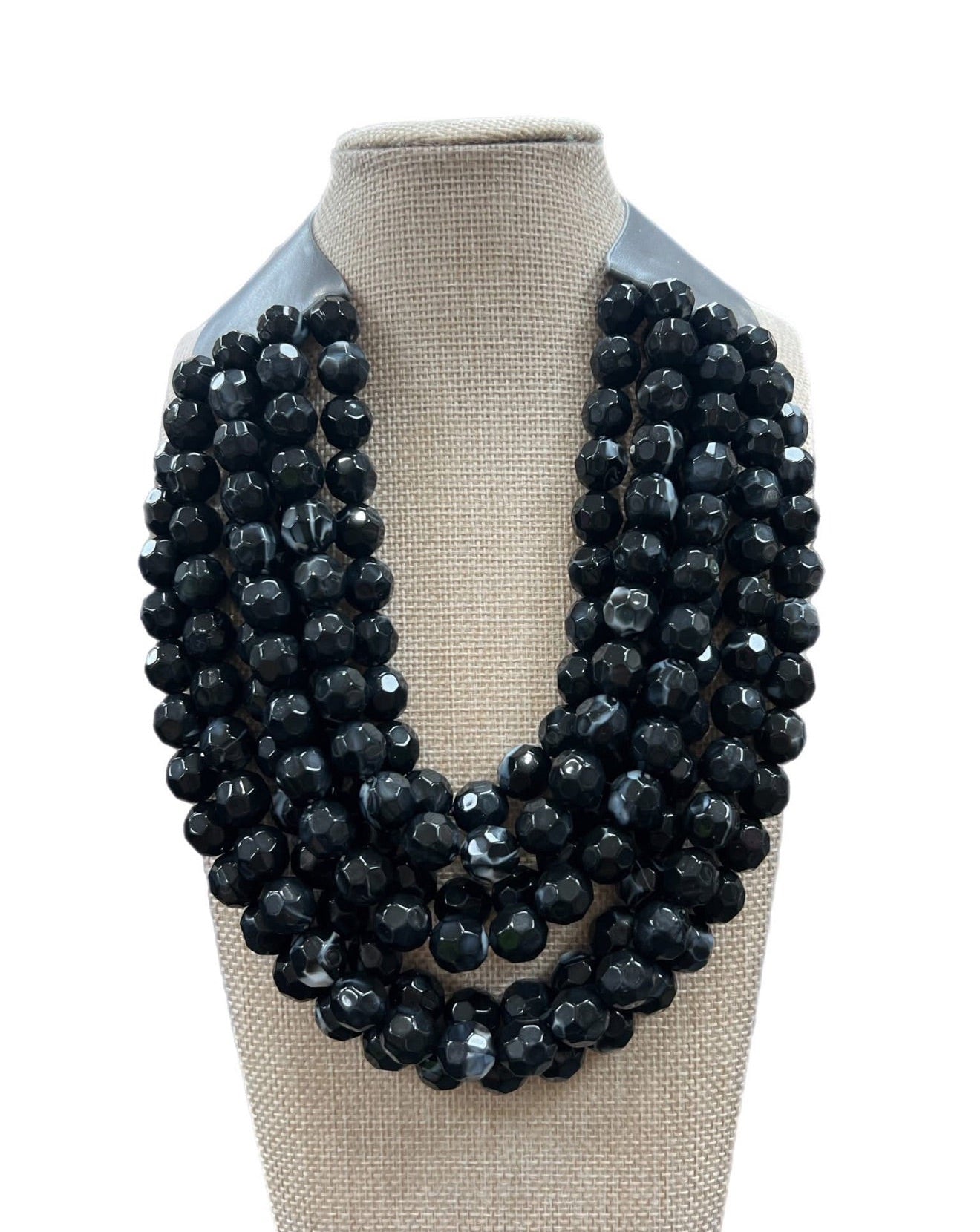 Black Multilayer Beaded Magnetic Closure Necklace