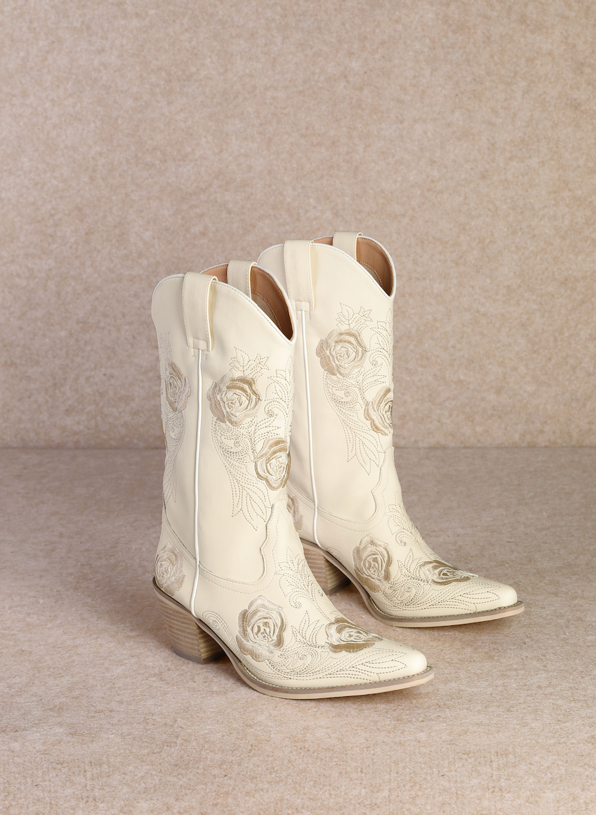 Cali Ivory Floral Embroidered Boots