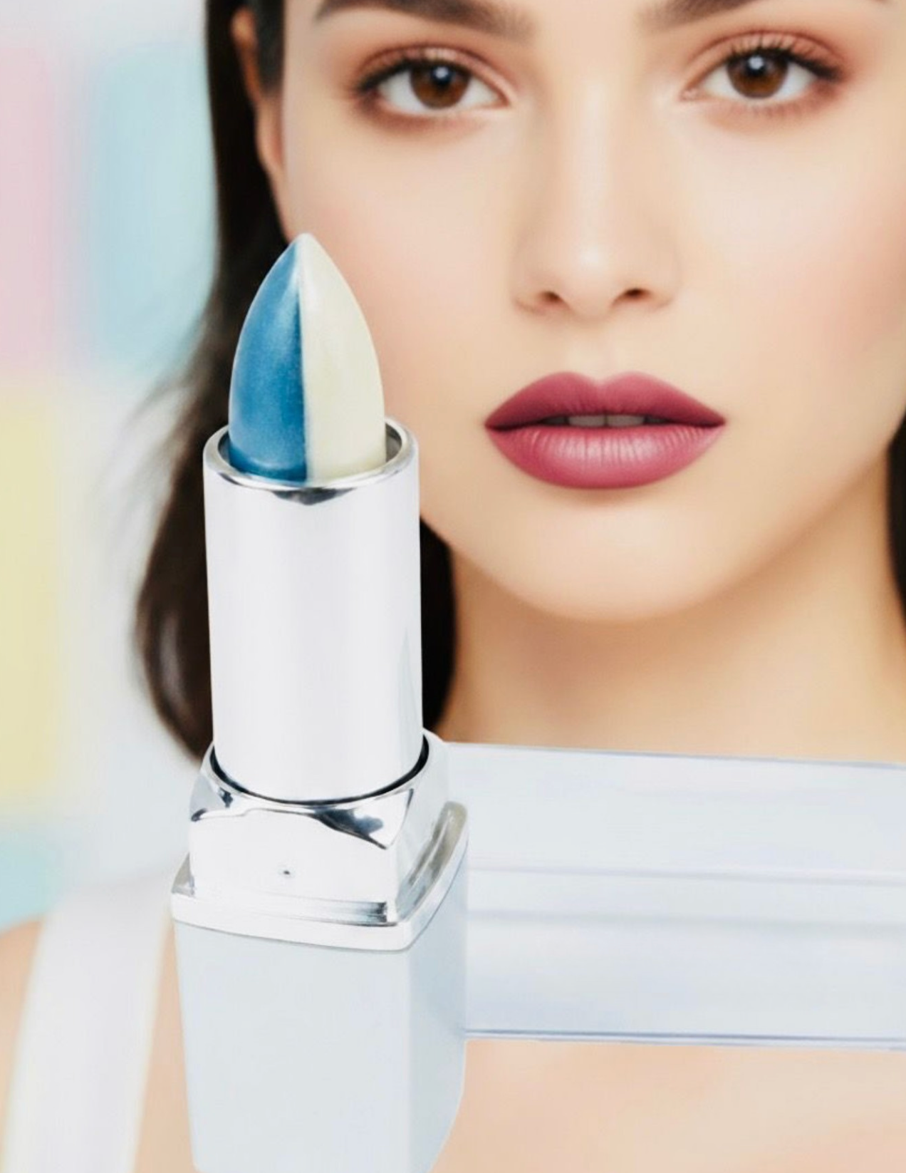 #42 Blue and White Split Color Changing Lipstick