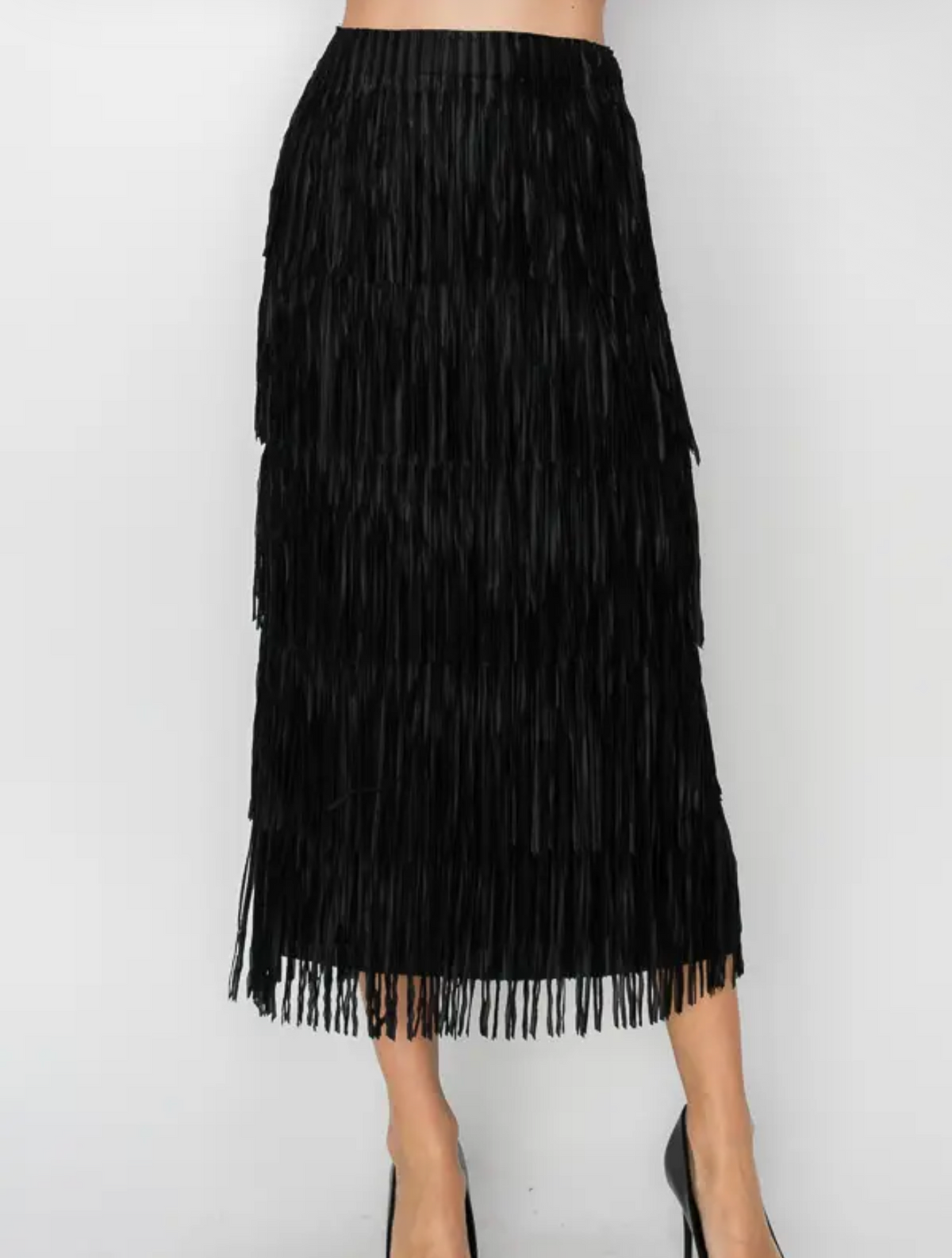 Black Long Fringe Skirt