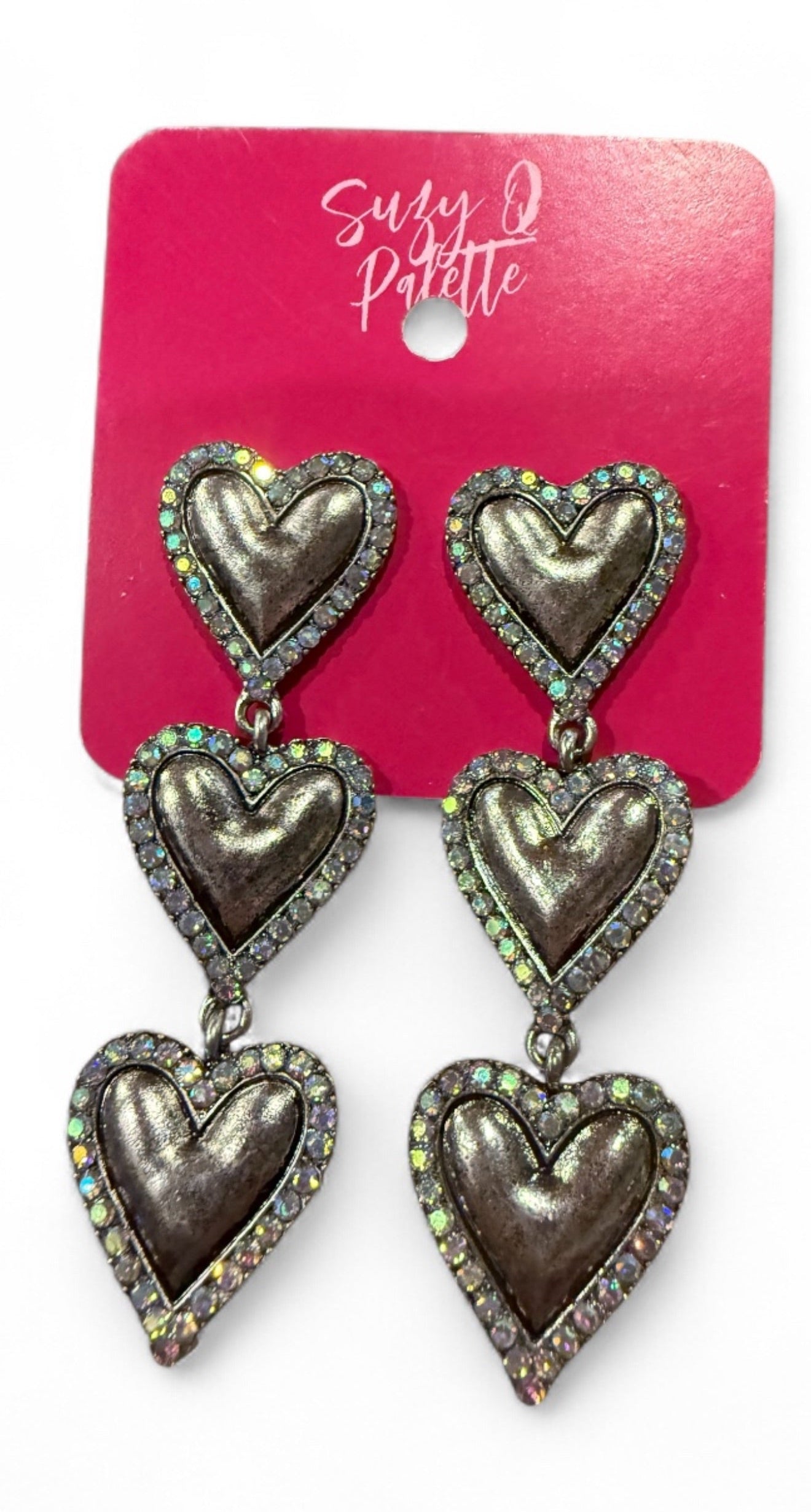 ALICE Silver 3 Heart Earrings with AB Stone