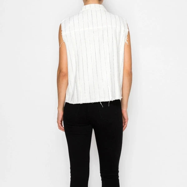 ORIGAMI Ivory Sparkle Stripe Vest
