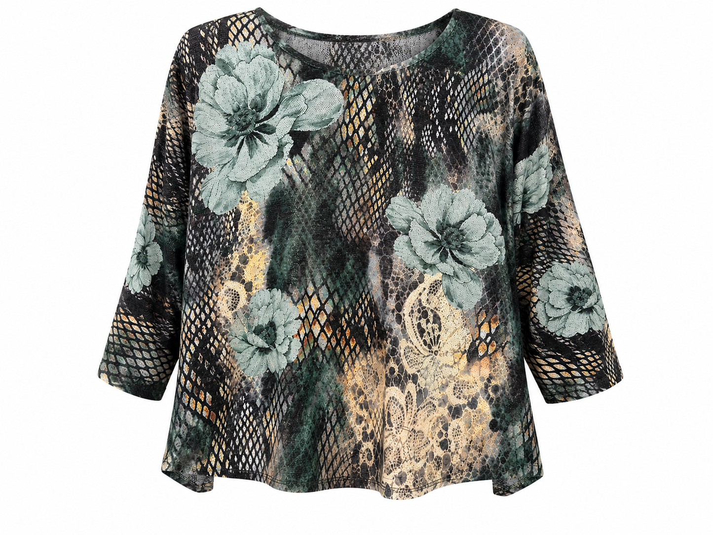 Blue Floral Snake Print Top