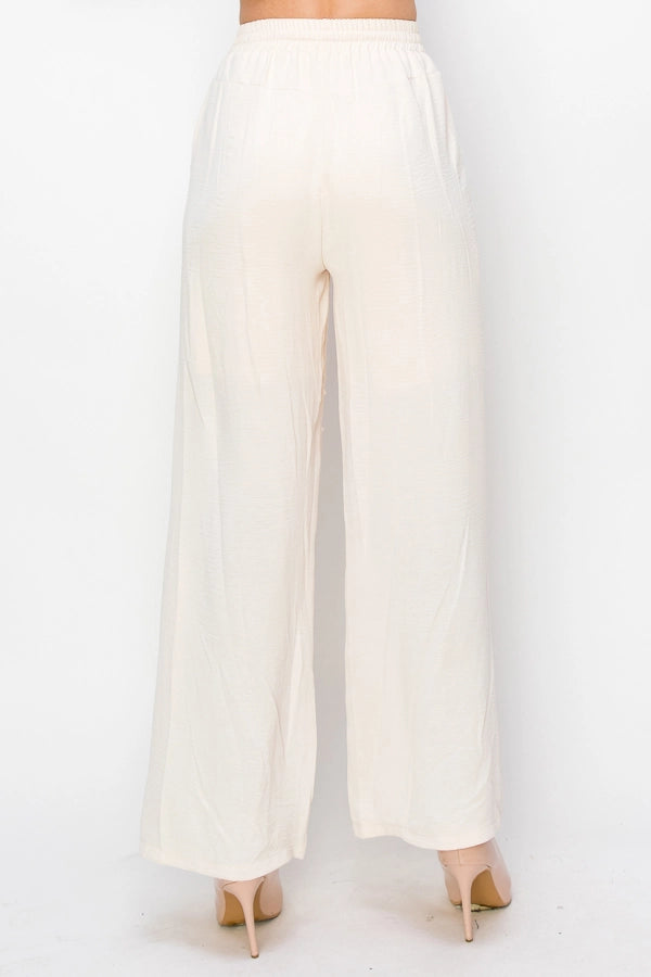 ORIGAMI Relaxed Lace Patchwork Pants with Elastic Drawstring Beige