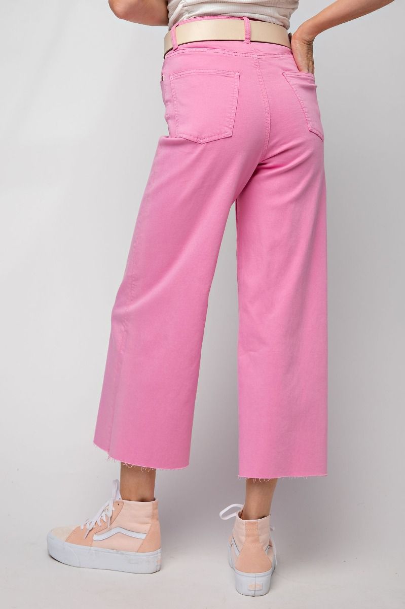 EASEL Button Front Stretch Barbie Pink Pants