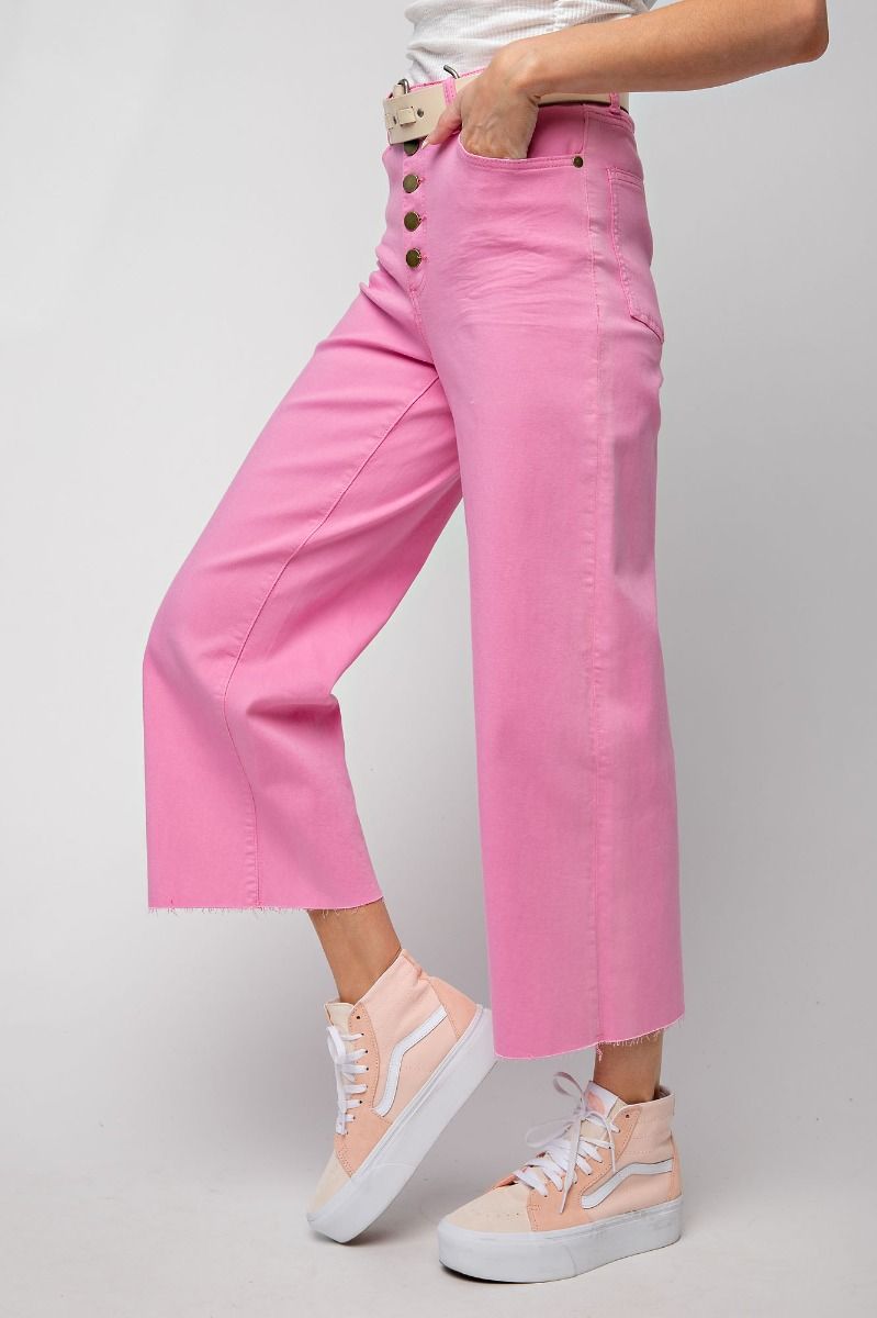 EASEL Button Front Stretch Barbie Pink Pants