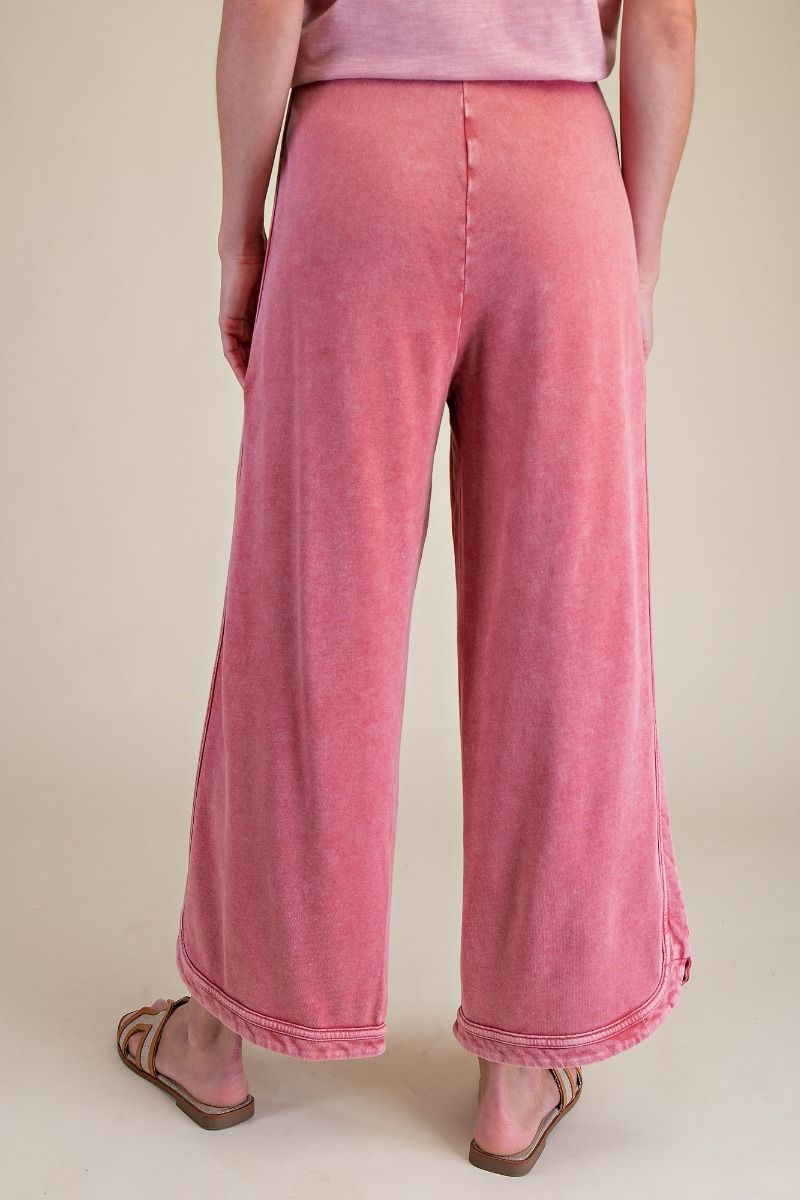 EASEL Raspberry Mineral Washed Terry Knit Pants