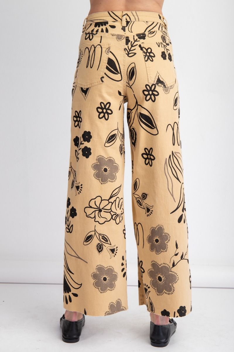 EASEL Floral Printed Pants Camel