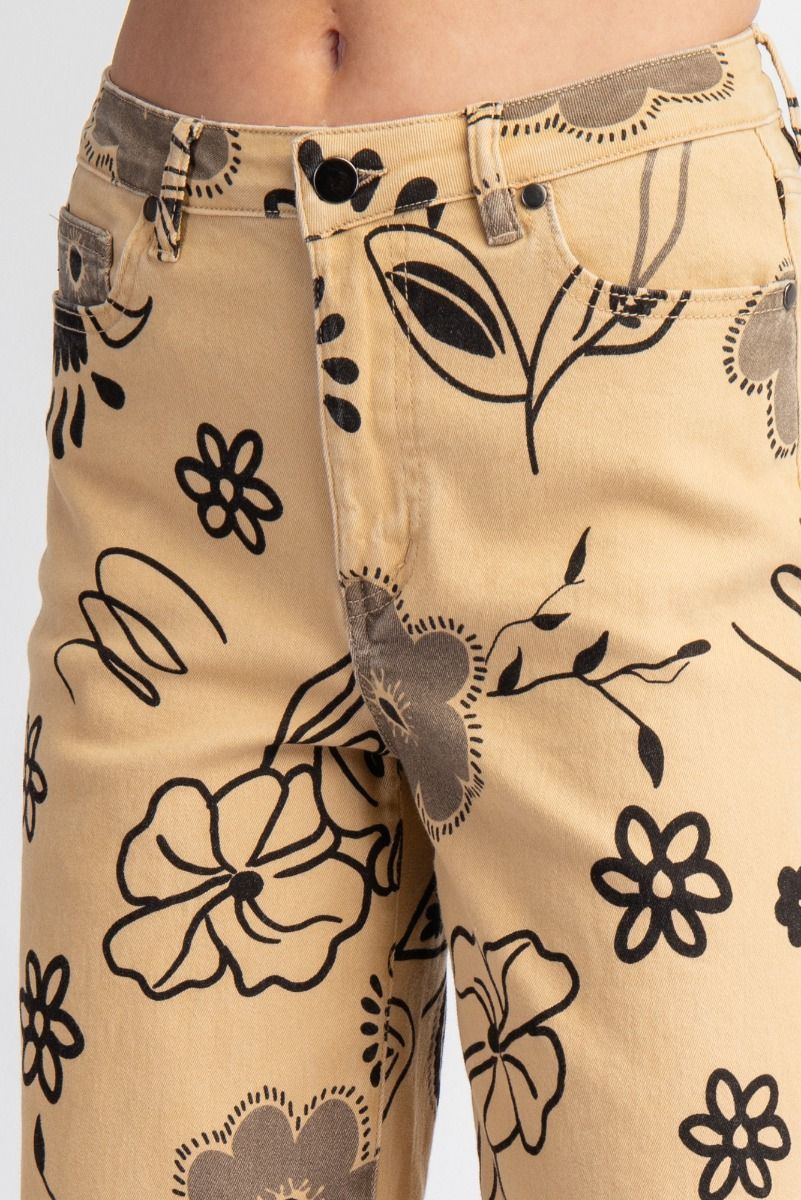 EASEL Floral Printed Pants Camel