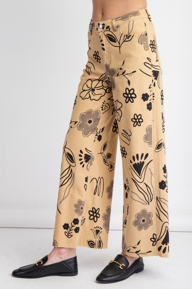 EASEL Floral Printed Pants Camel