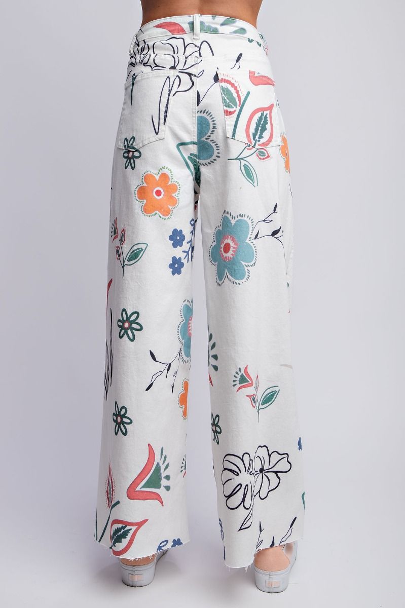 EASEL Floral Printed Pants White