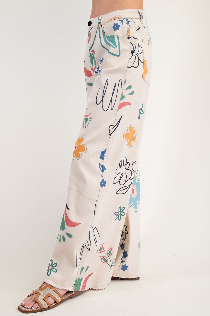 EASEL Floral Printed Pants Natural