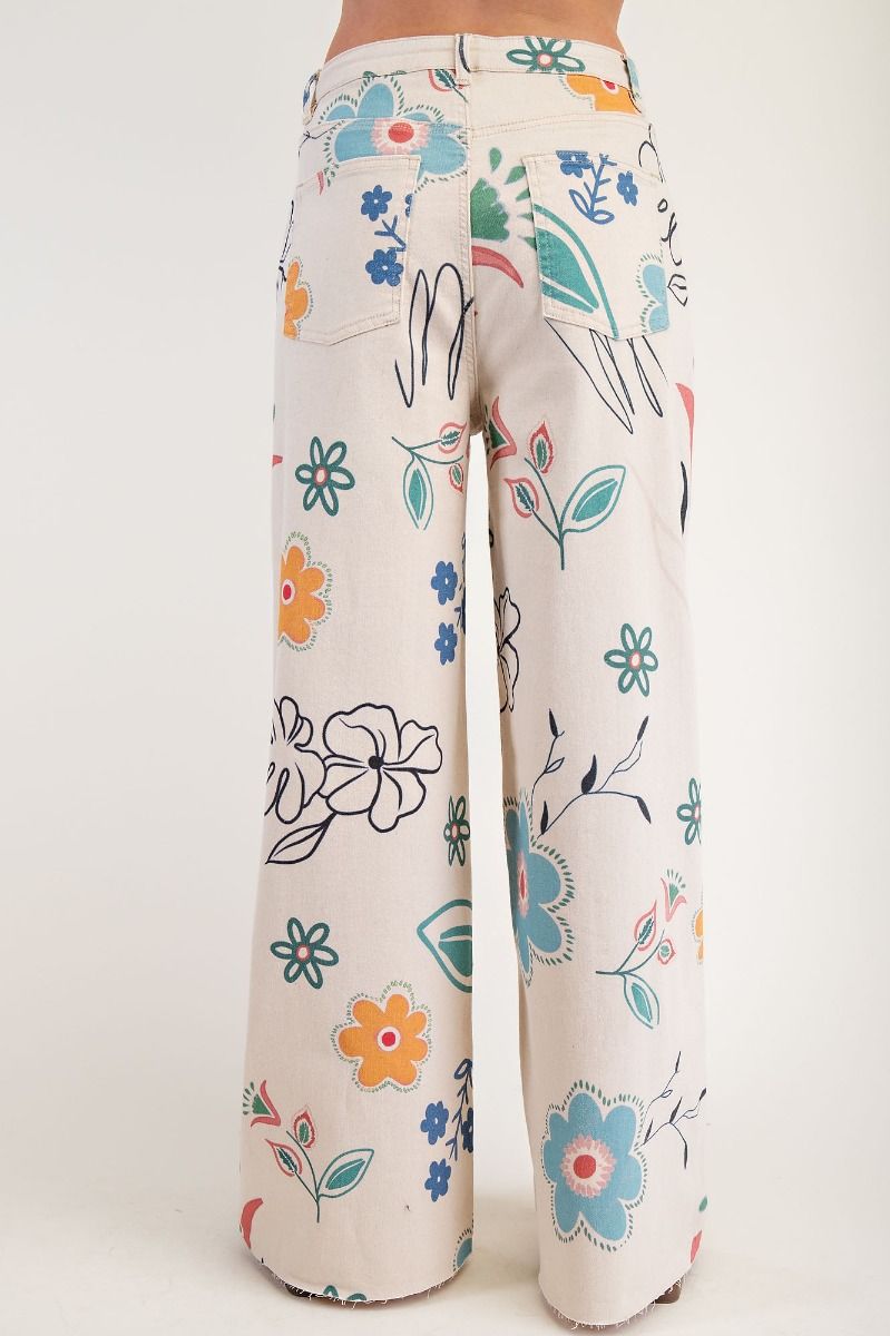 EASEL Floral Printed Pants Natural