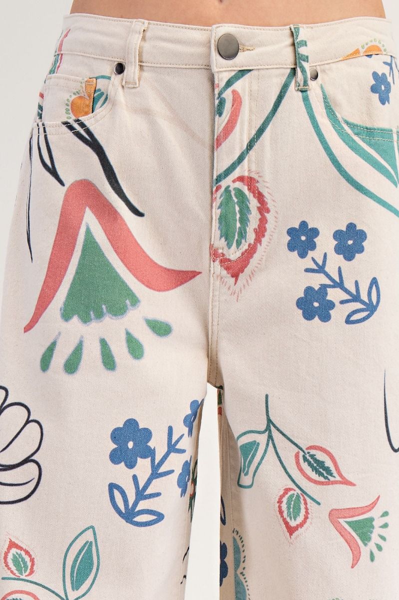EASEL Floral Printed Pants Natural