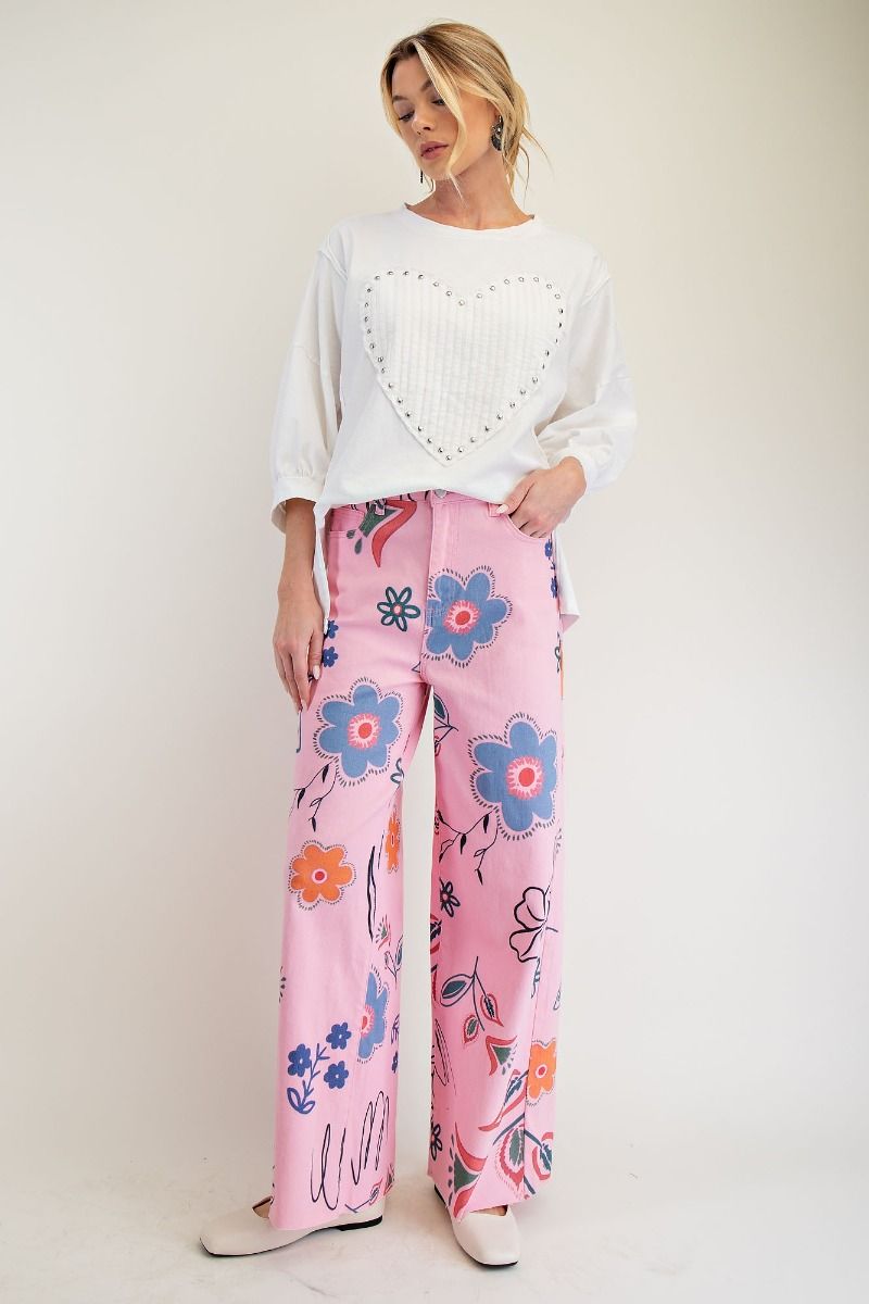 EASEL Floral Printed Pants Pink