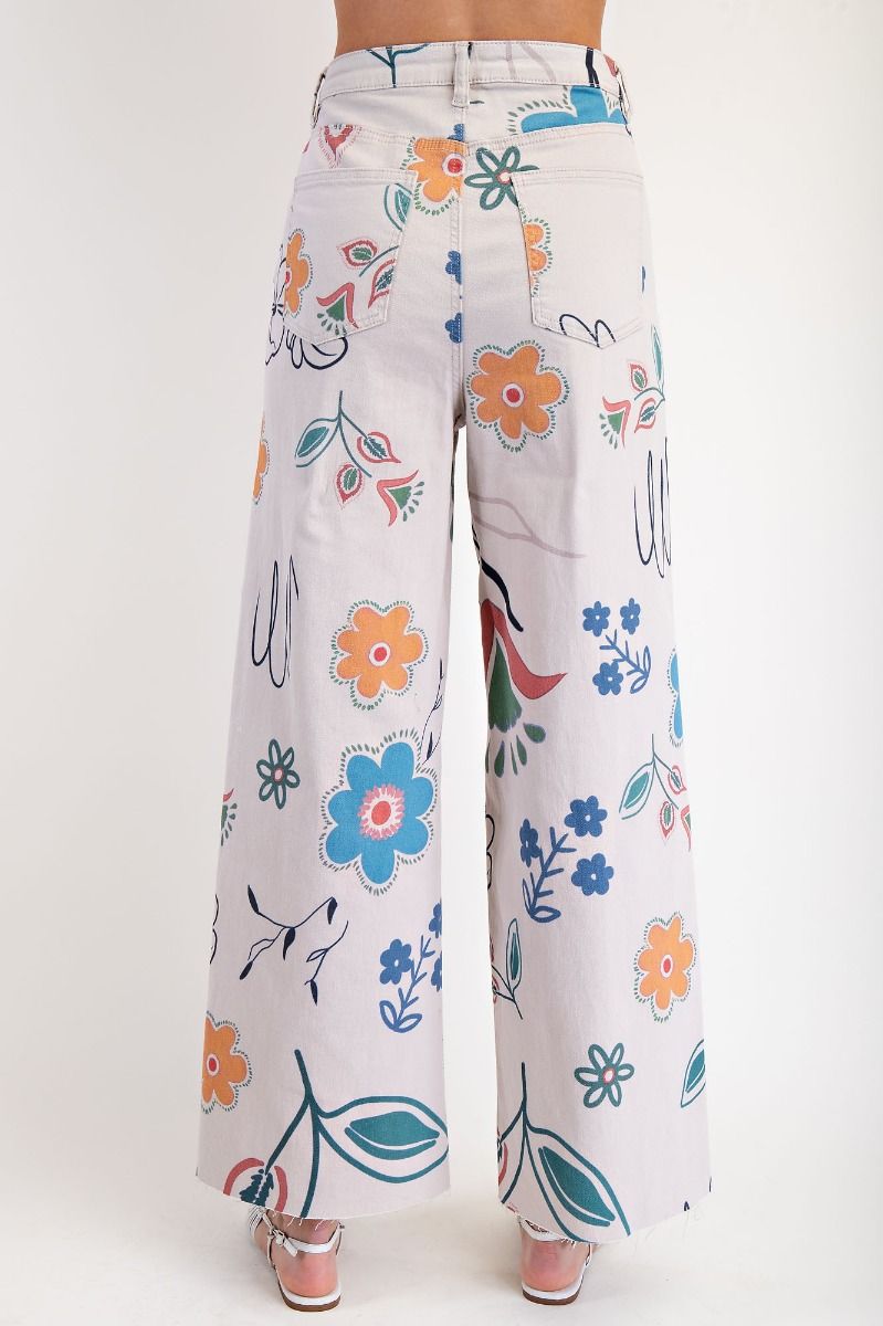 EASEL Floral Printed Pants Stone