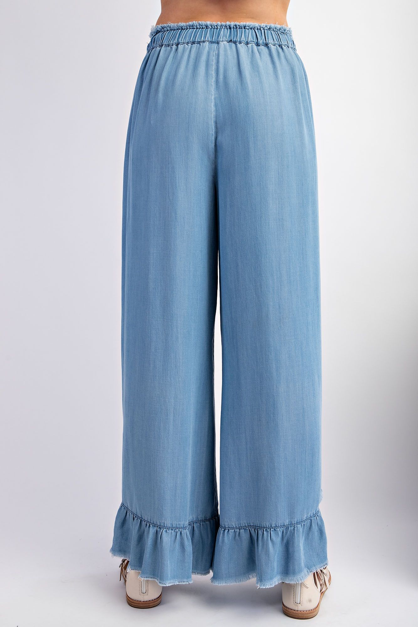 EASEL Ruffle Chambray Pants Light Denim